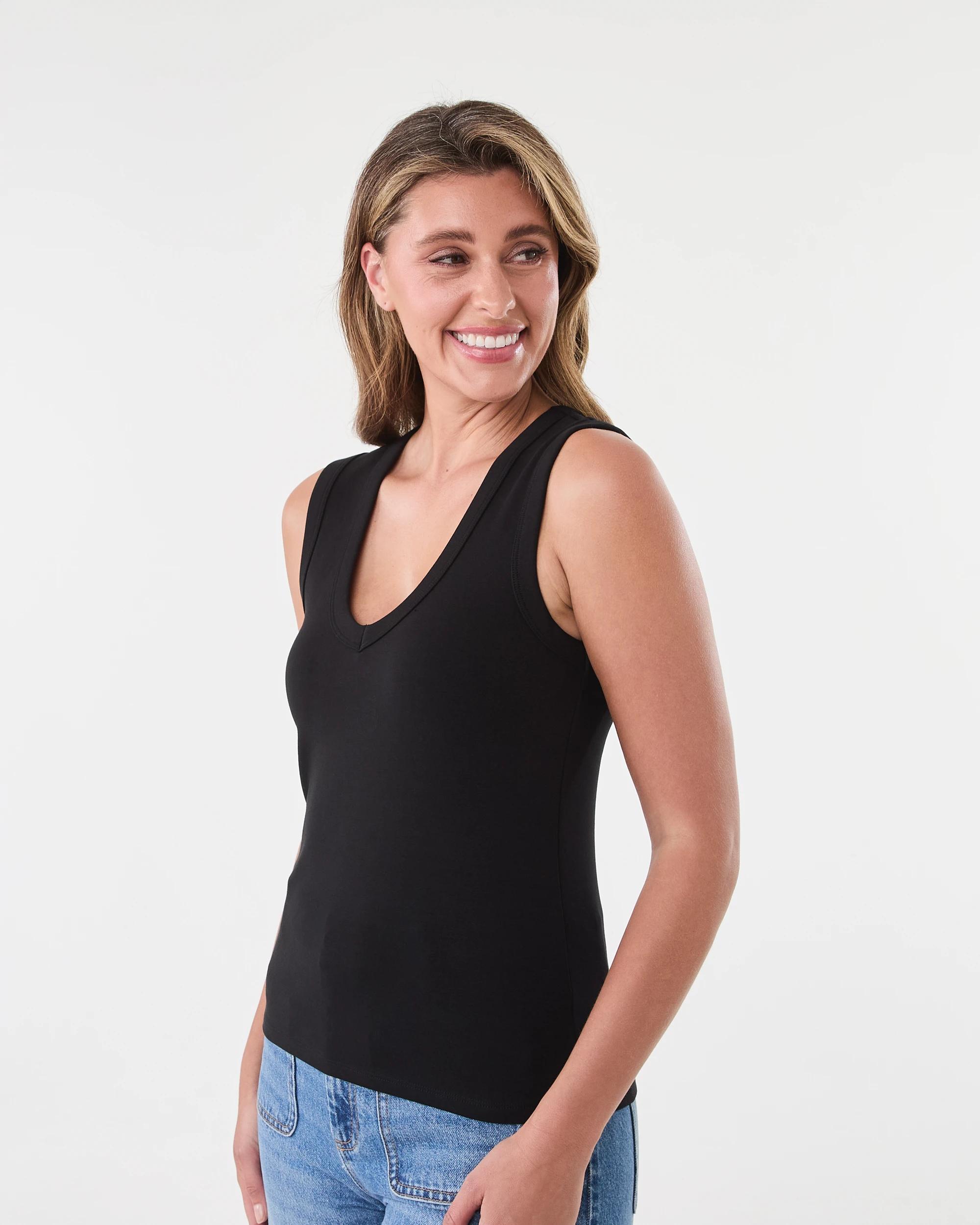2 Sleeveless Elevated V-Neck Top Black, 2 of 5