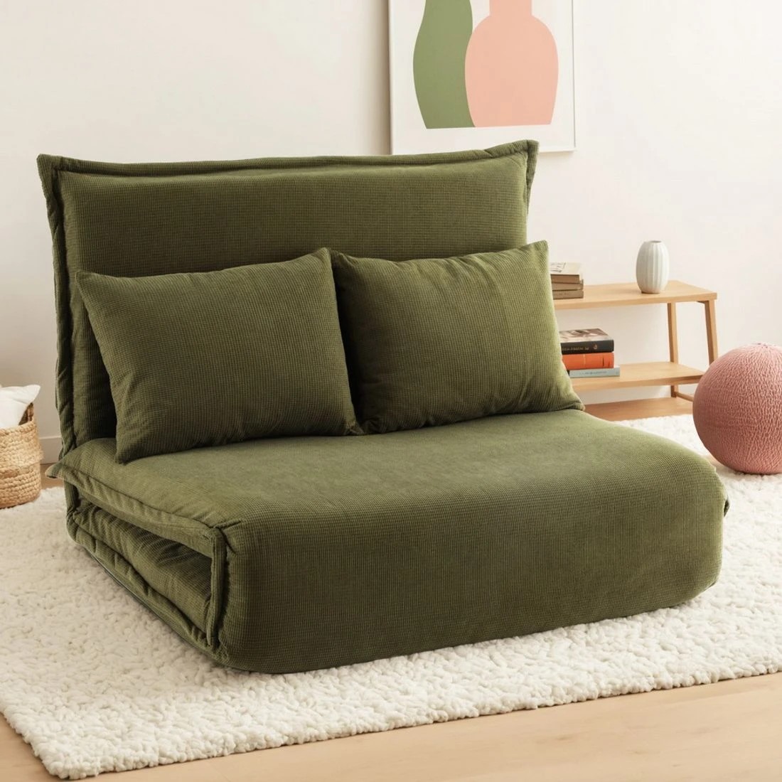 3 Artiss Floor Lounge Sofa Bed Foldable 2 Seater Green - Green, 3 of 8
