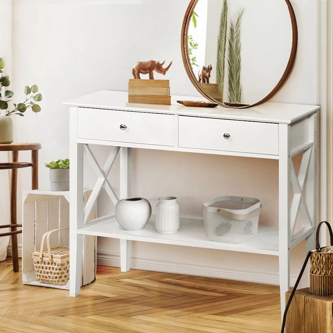 3 Artiss Console Table 2 Drawers 100CM  Chole - White, 3 of 8