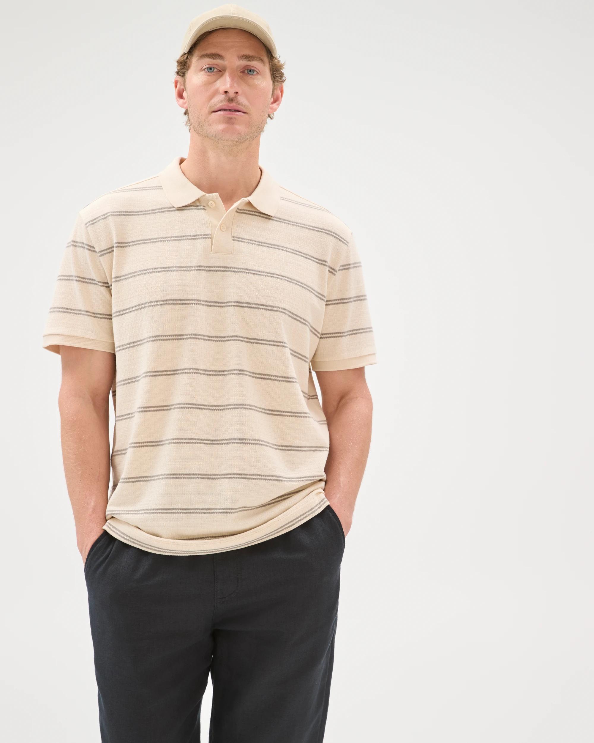 2 Target Man Australian Cotton Striped Polo Top BEIGE, 2 of 7