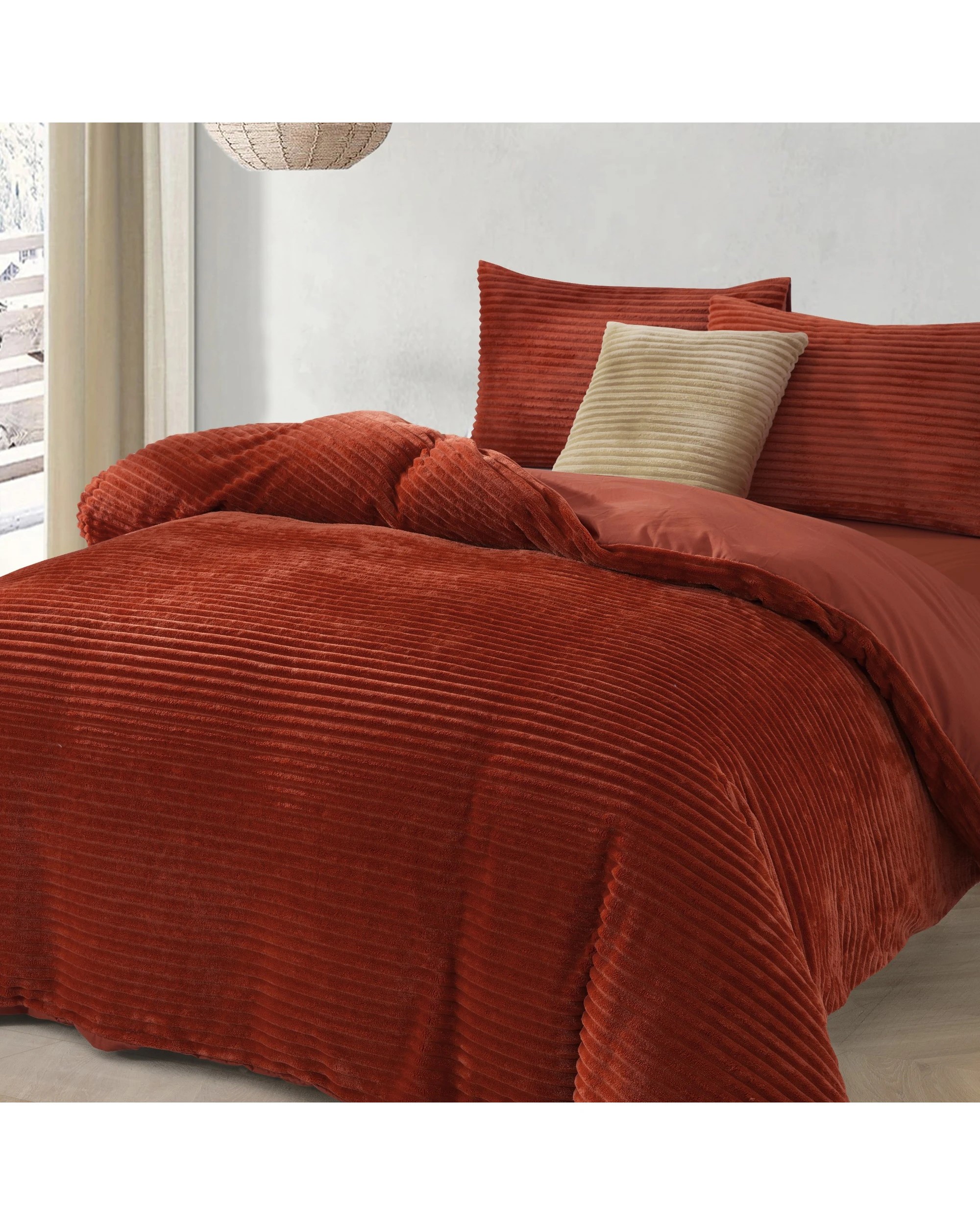 3 Dreamaker Signature Embossed Corduroy Fleece Quilt Cover Set - King Single Bed - Rust Red, 3 of 8
