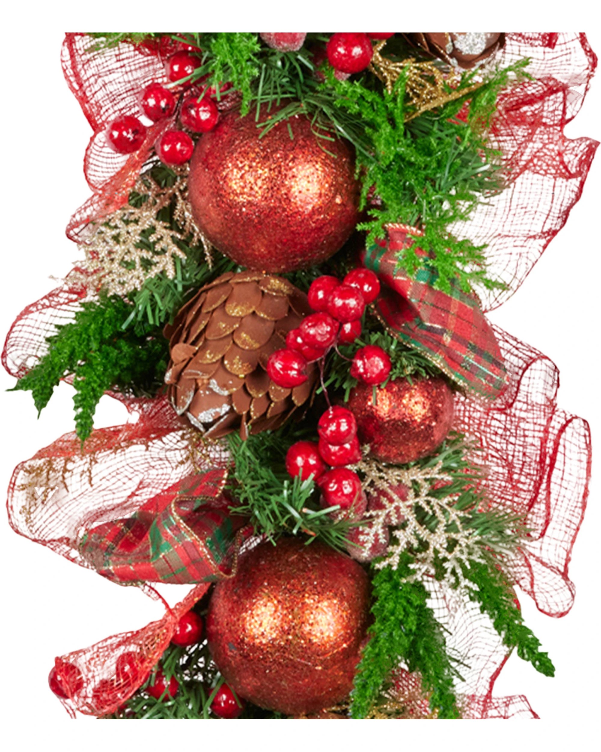 2 Christabelle 1m Christmas Garland With Red Berries Pine Cones Baubles Berries Tree Decoration Ornament, 2 of 8