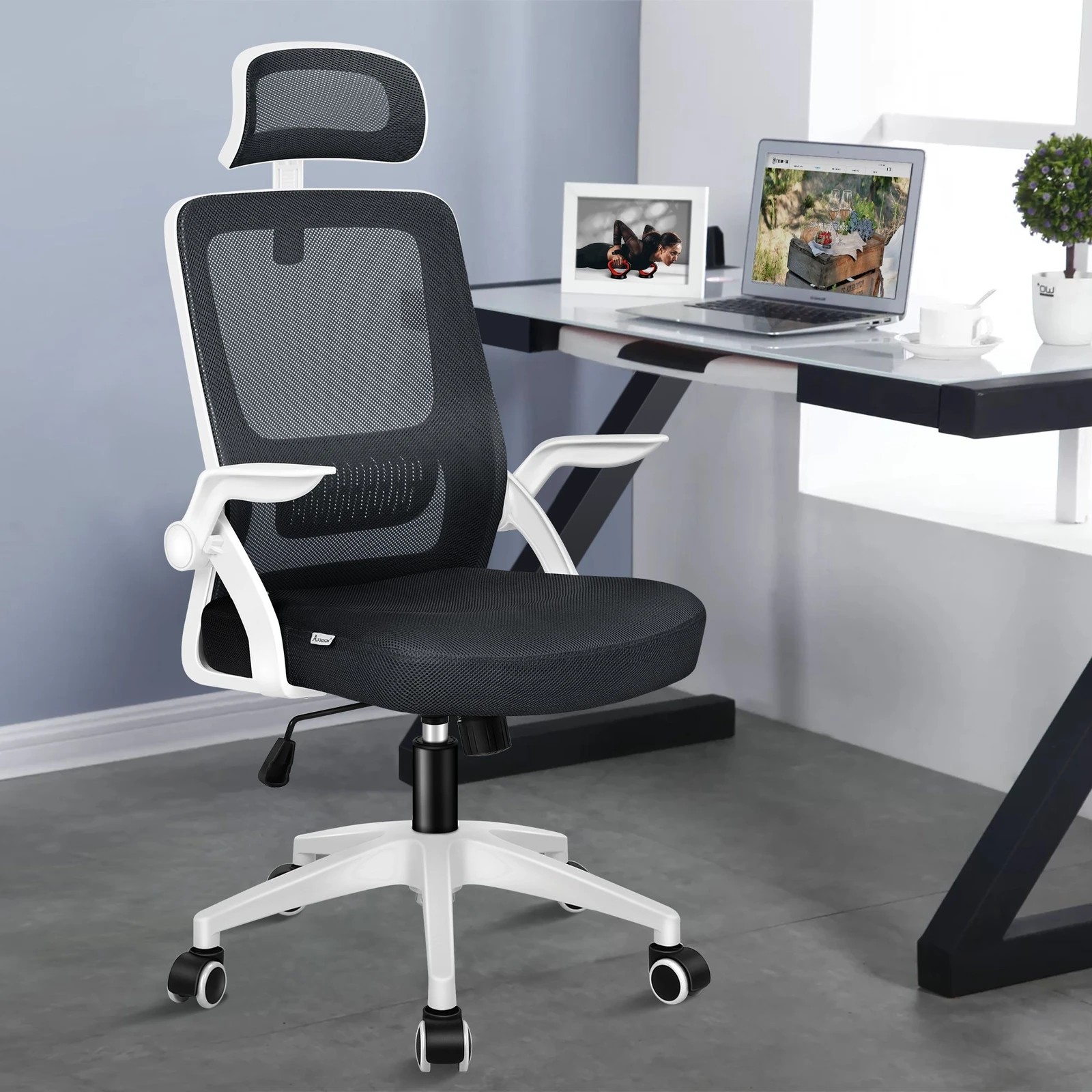2 Alfordson Mesh Office Chair Executive Tilt Seat Gaming Racing Computer - White Black, 2 of 10
