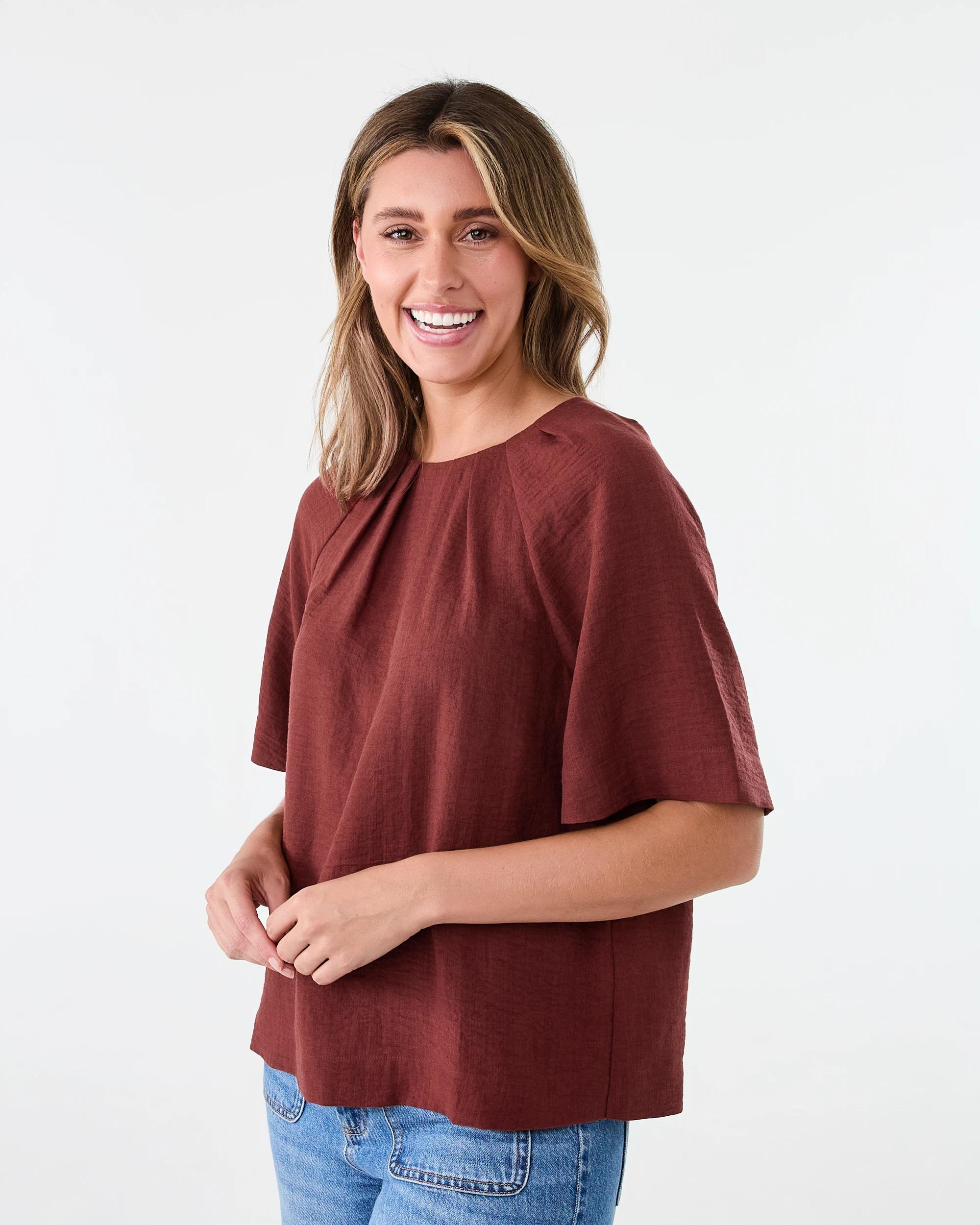 2 Short Sleeve Tuck Top Burnt Rust, 2 of 7