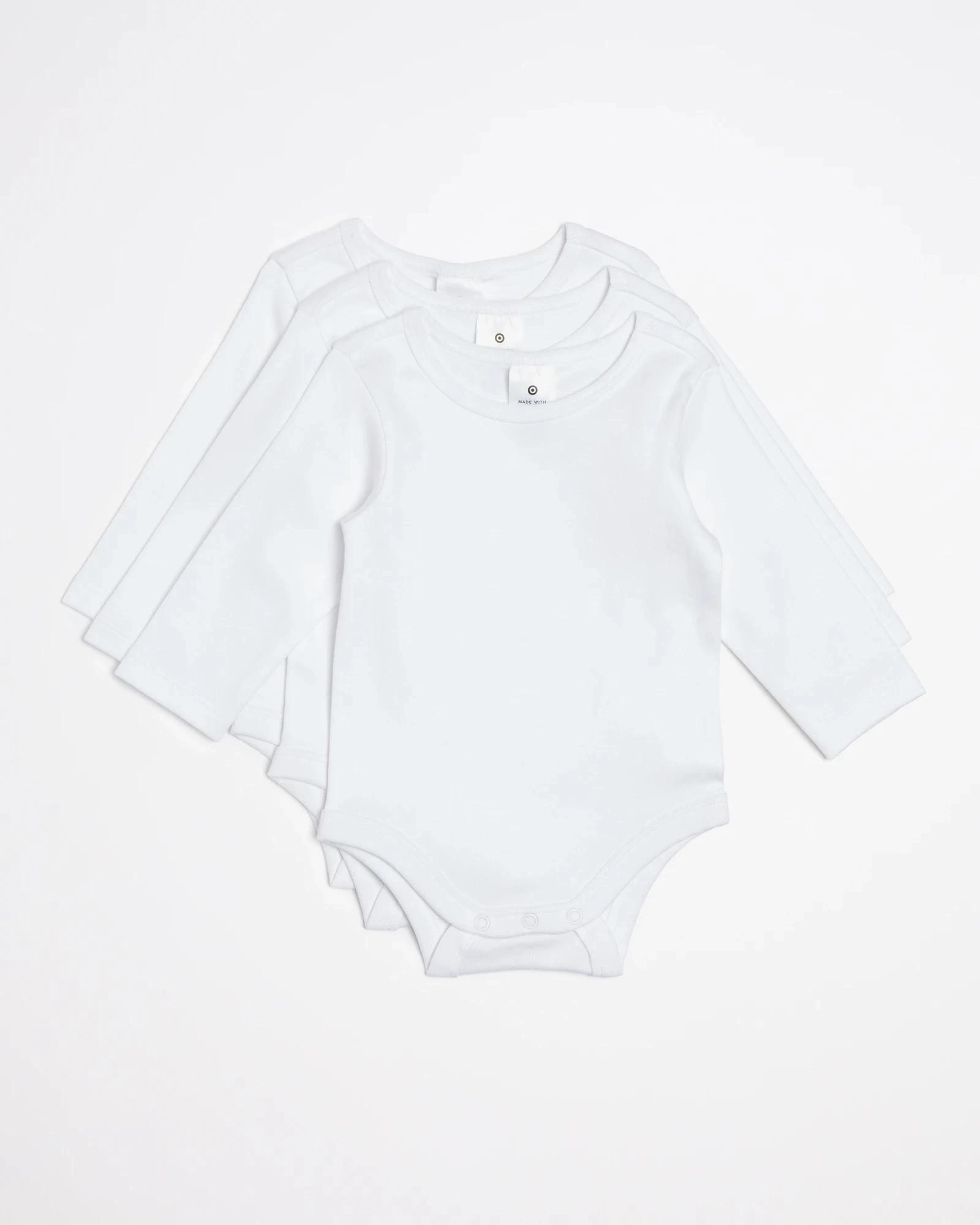 1 Target Baby 3 Pack Baby Organic Cotton Long Sleeve Bodysuits WHITE, 1 of 4