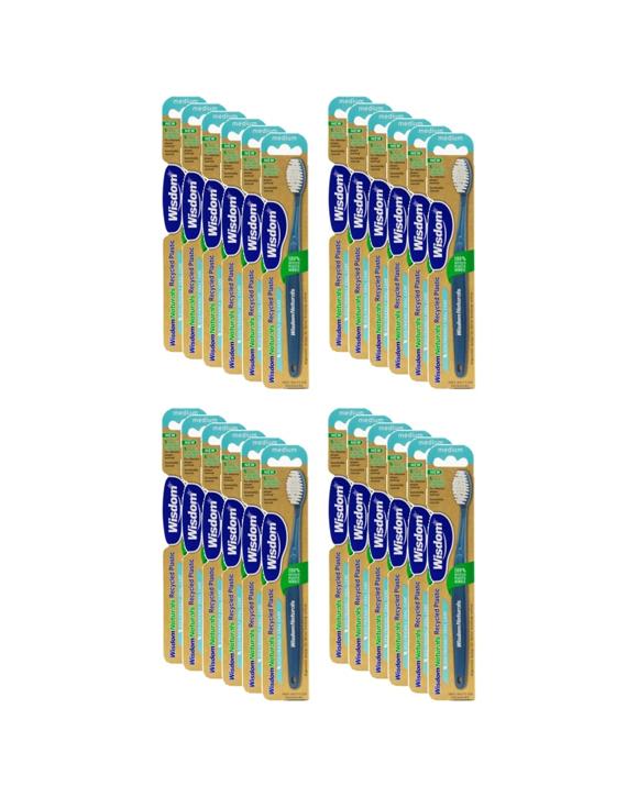 Wisdom 24PK Naturals Ergonomic Grip Toothbrush Medium Bristle Pack - Blue