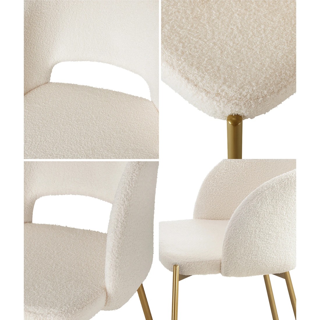 4 Oikiture 2x Dining Chair Sherpa Accent Chairs Tub Armchairs Gold Metal Legs
 - White, 4 of 10