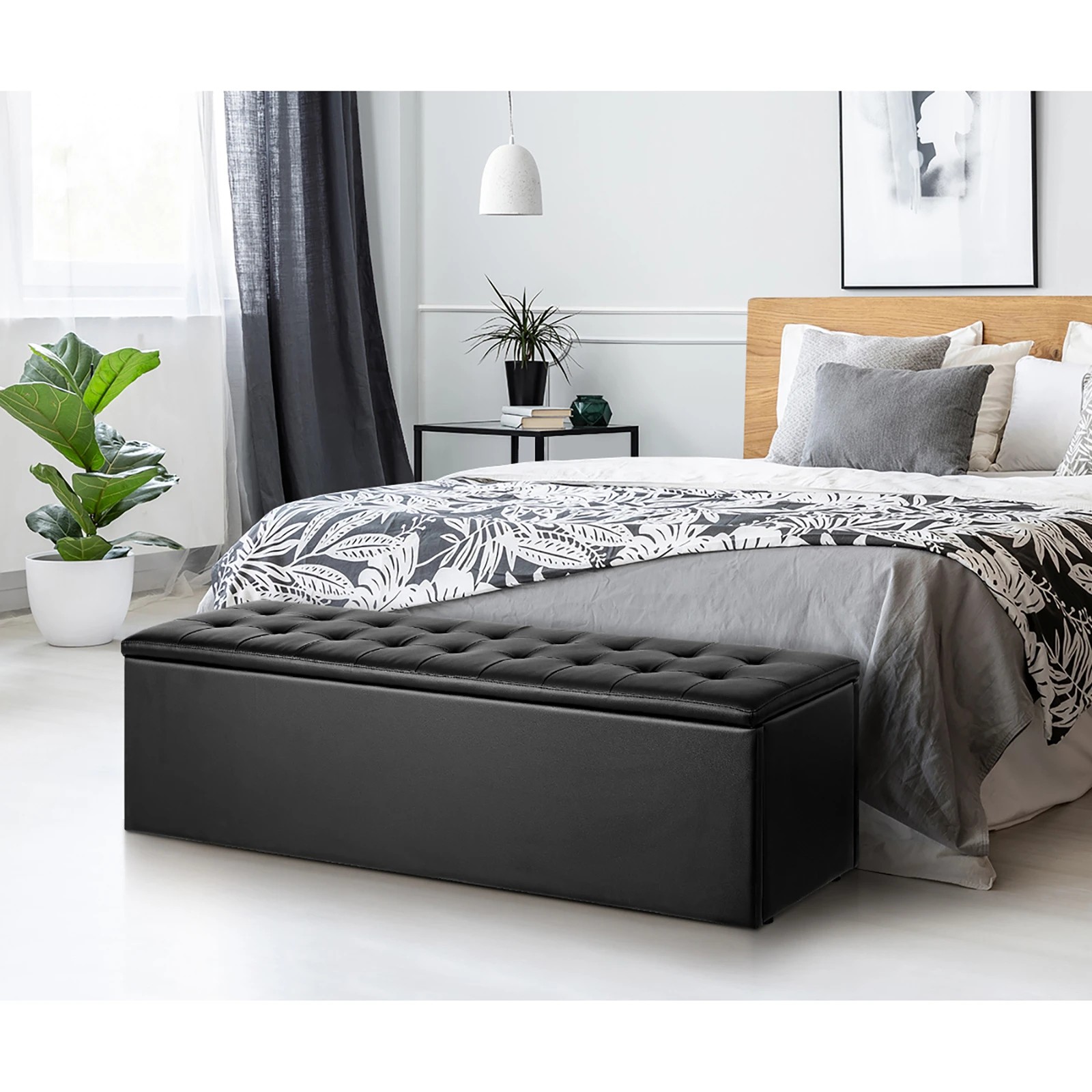 3 Oikiture Storage Ottoman Blanket Box Foot Stool Xl Chest Toy Faux Leather
 - Black, 3 of 10