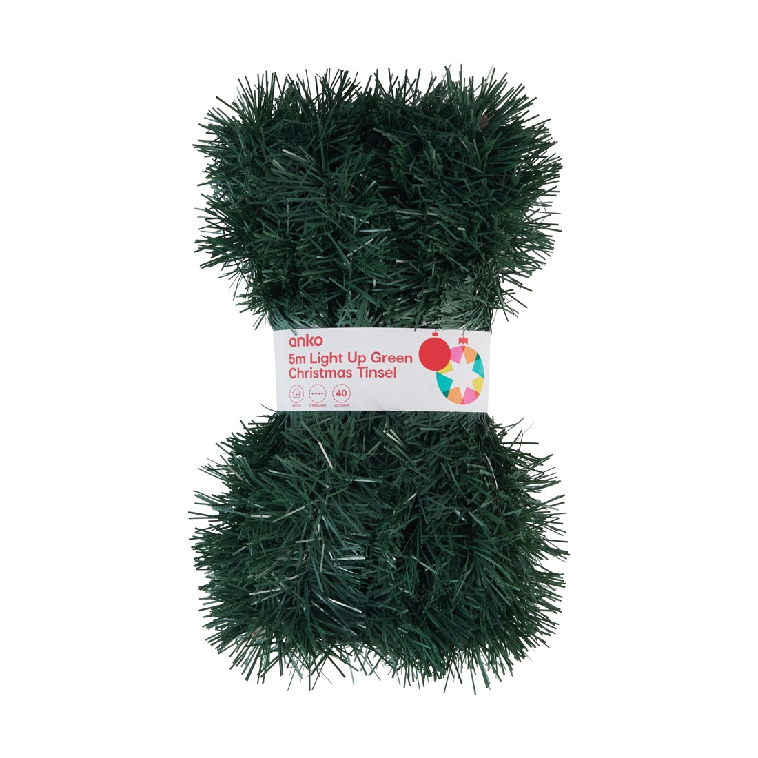1 5m Light Up Green Christmas Tinsel, 1 of 5