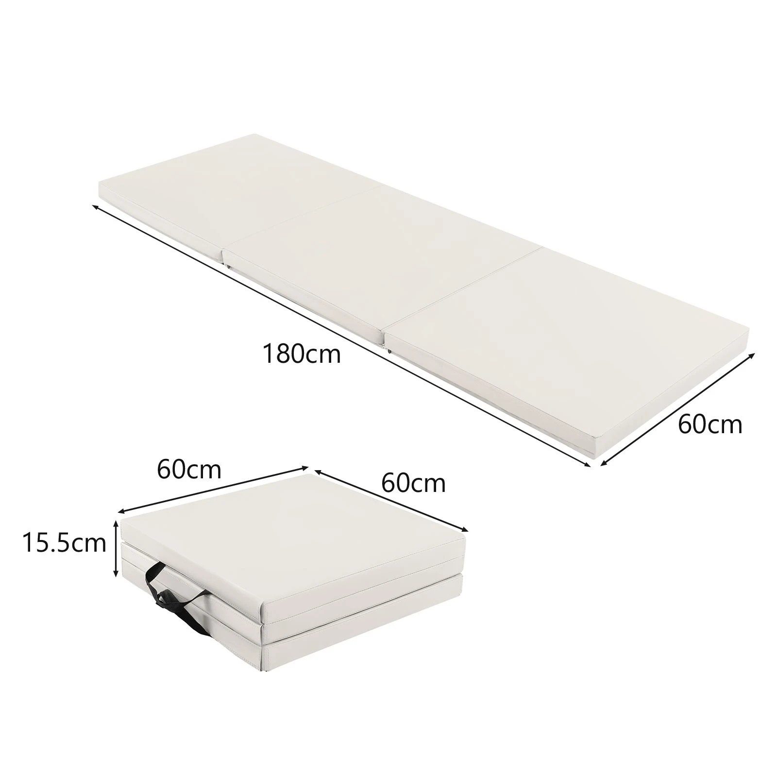 2 Costway 180x60cm Tri-Fold Gymnastics Mat PU Leather Floor Exercise Yoga Tumbling Mat w/Carry Strap - Grey, 2 of 2