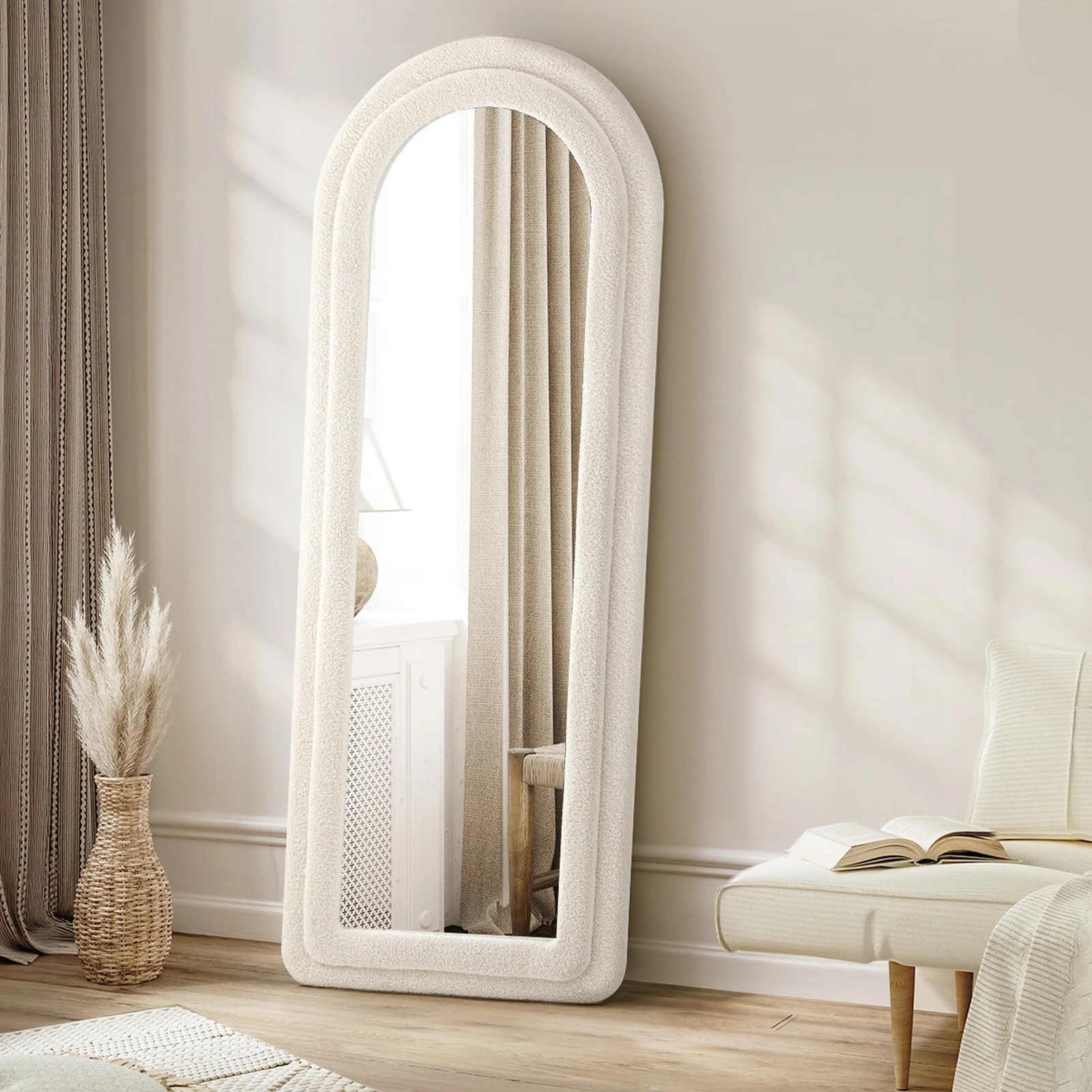 4 Oikiture 1.8M Full Length Mirror Boucle Frame Floor Mirrors Dressing Bedroom - White, 4 of 9