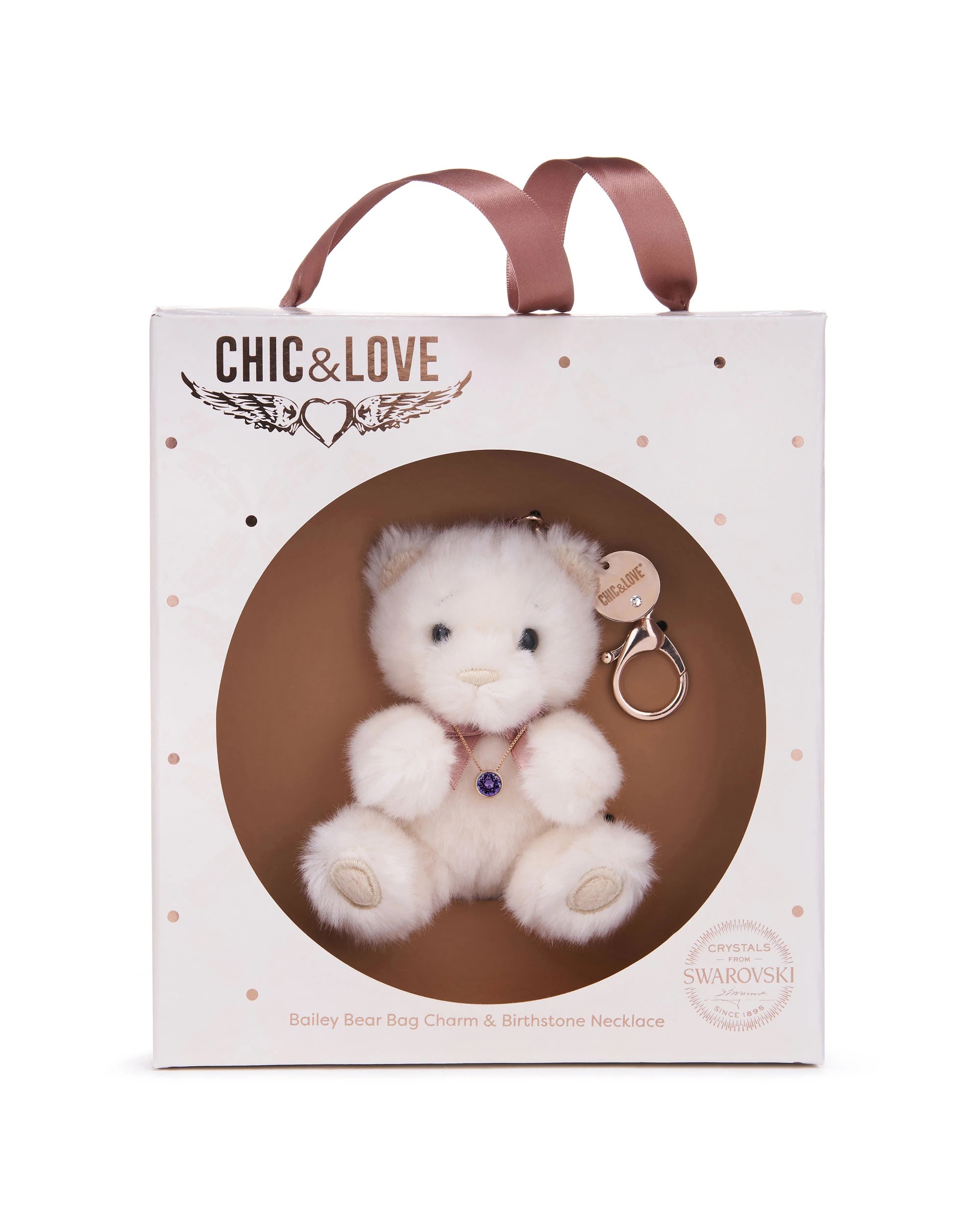1 Chic & Love - Bailey Bear Bag Charm & Necklace February - Gift Set - White, 1 of 4