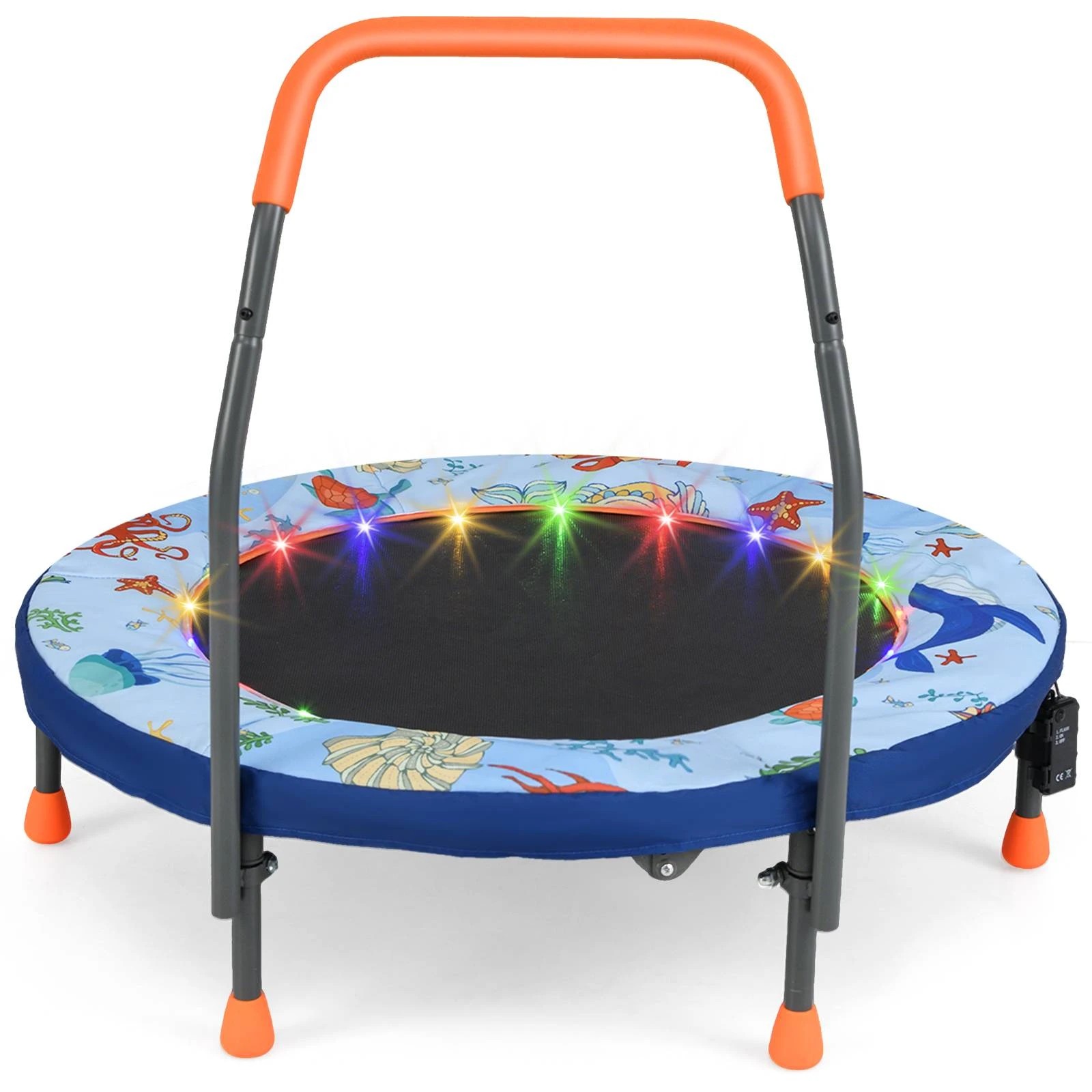 1 Costway Foldable Kids Trampoline Mini Play Bouncer w/20 LED Lights & Foam Handlebar, 1 of 1