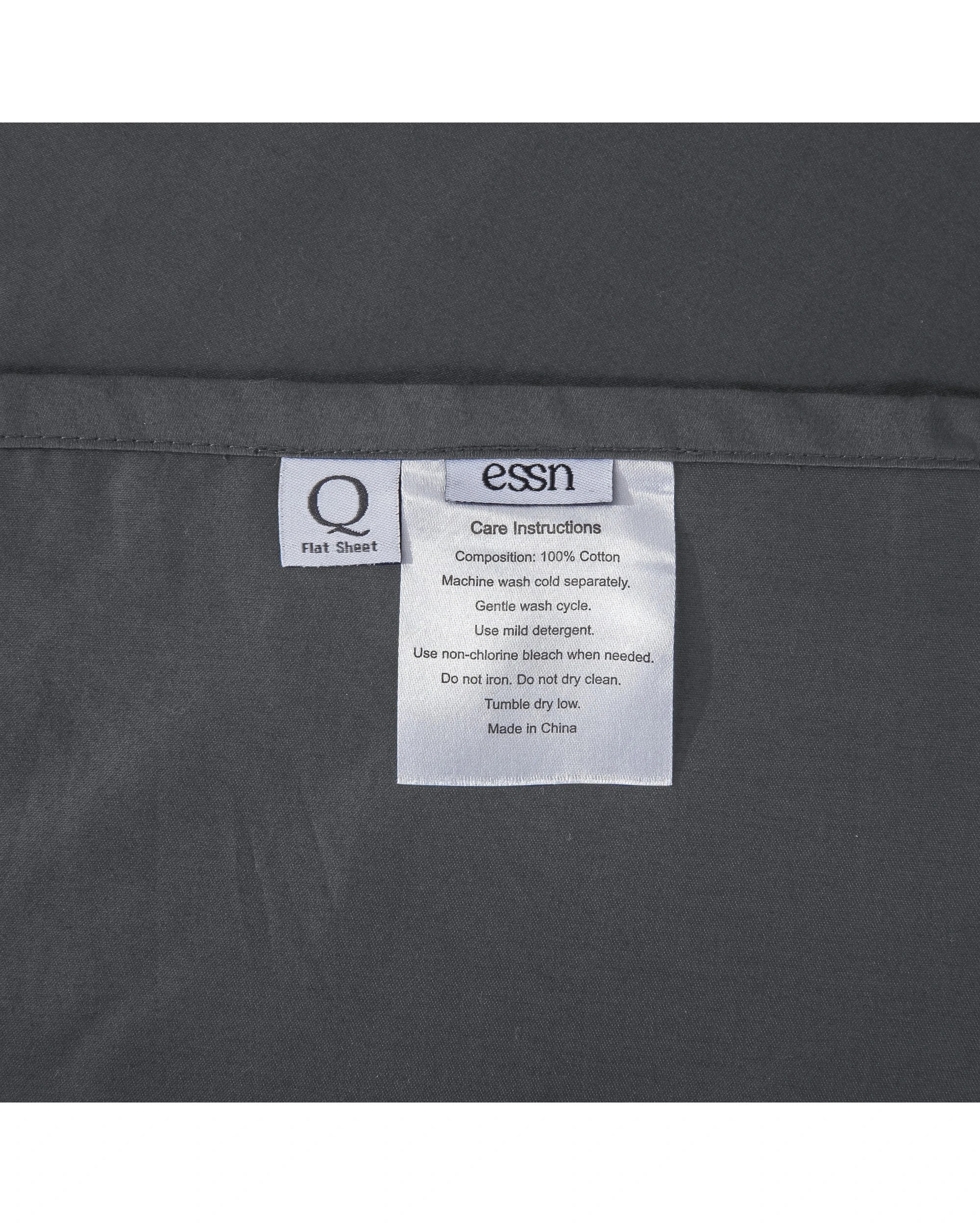 5 ESSN 500TC Cotton Sateen Flat Sheet - Queen Bed - Charcoal, 5 of 5