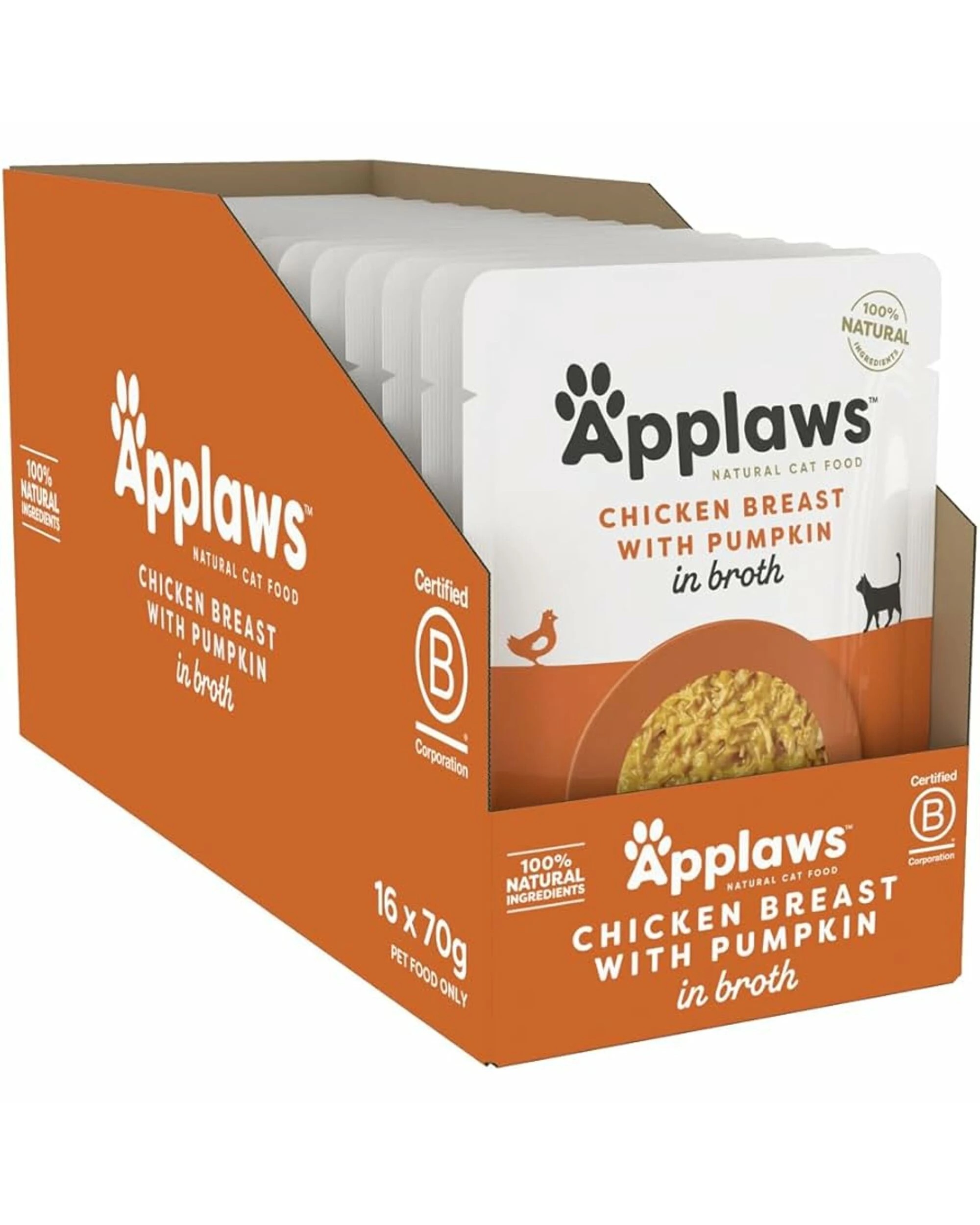 1 Applaws Cat Broth Pouch - Chicken & Pumpkin 70g 16pk, 1 of 2