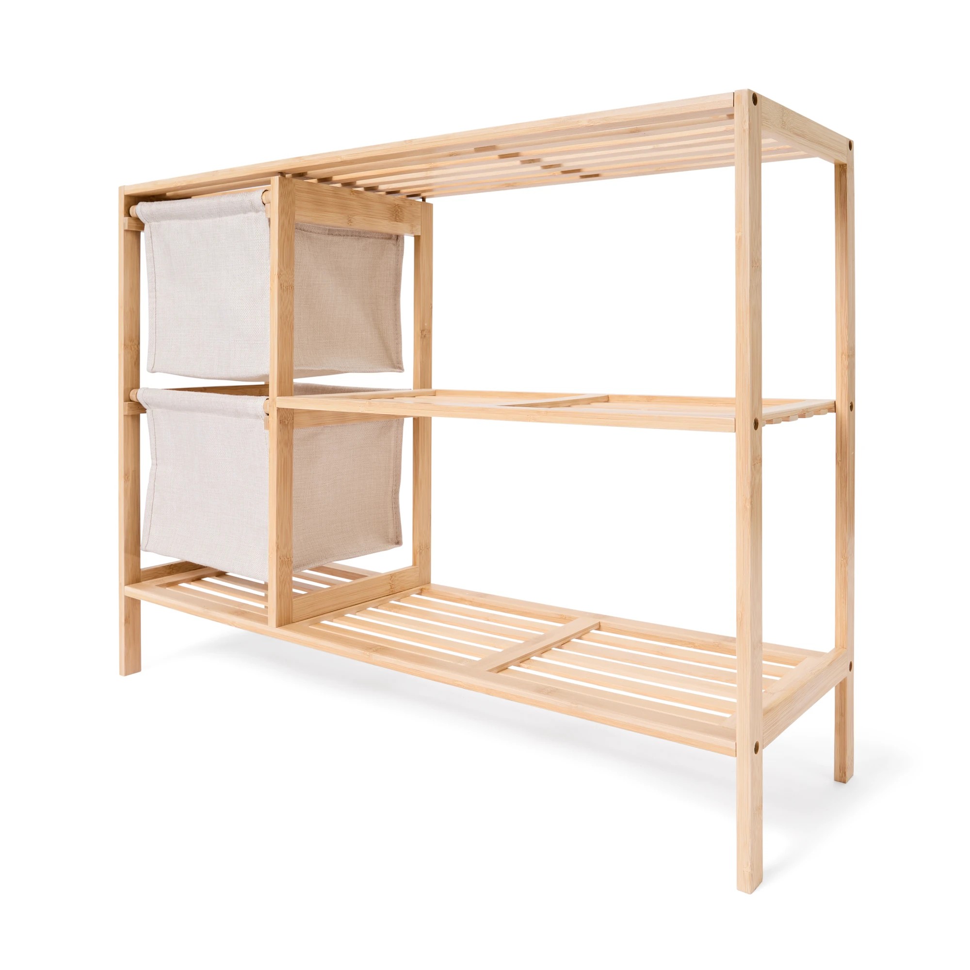 2 Linen Look Bamboo Shoe Storage with 2 Baskets, 2 of 10