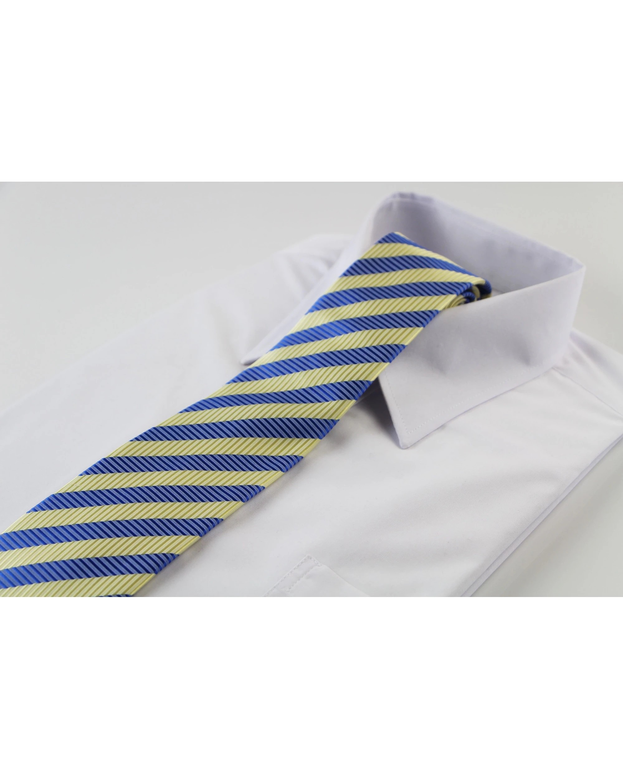 1 Zasel Mens Light Blue & Lemon Striped Elegant Patterned 8cm Neck Tie, 1 of 2