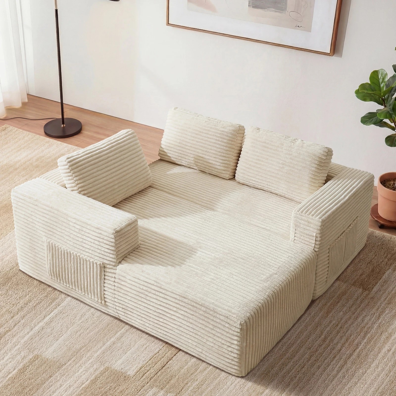 6 Oikiture Modular L Shape Compressed Sofa Couch Chaise Lounge - Beige, 6 of 9