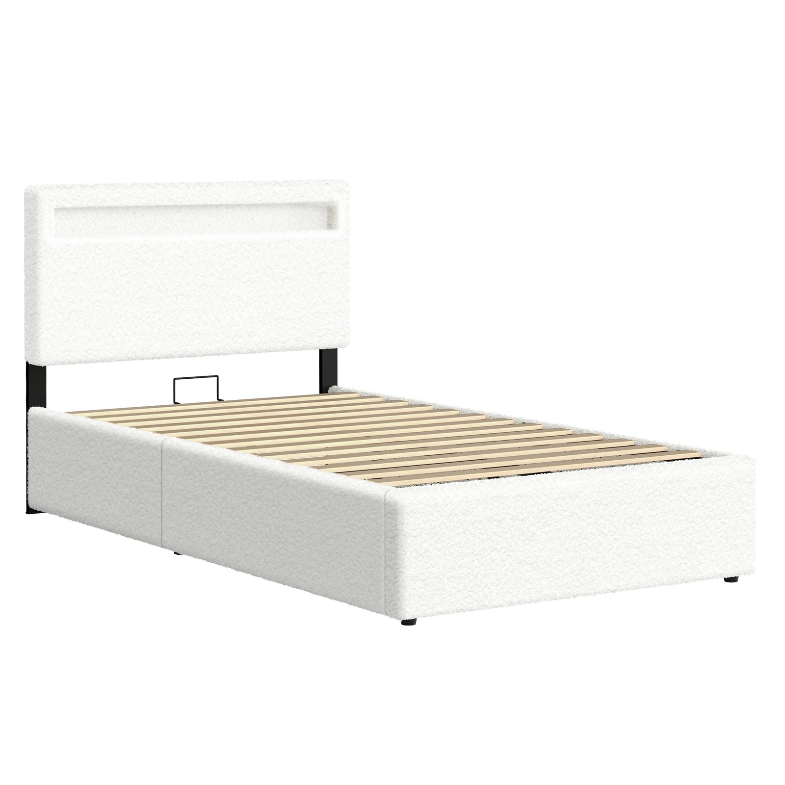 10 Alfordson Bed Frame King Single RGB LED Gas Lift Storage Base Boucle Luchino - White, 10 of 10