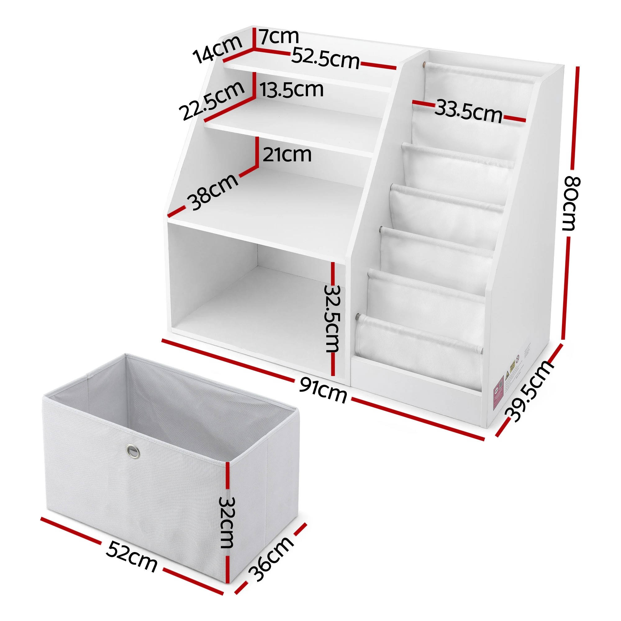 2 Keezi Kids Bookshelf Children Bookcase Organizer Storage Rack Display Drawer - White, 2 of 8