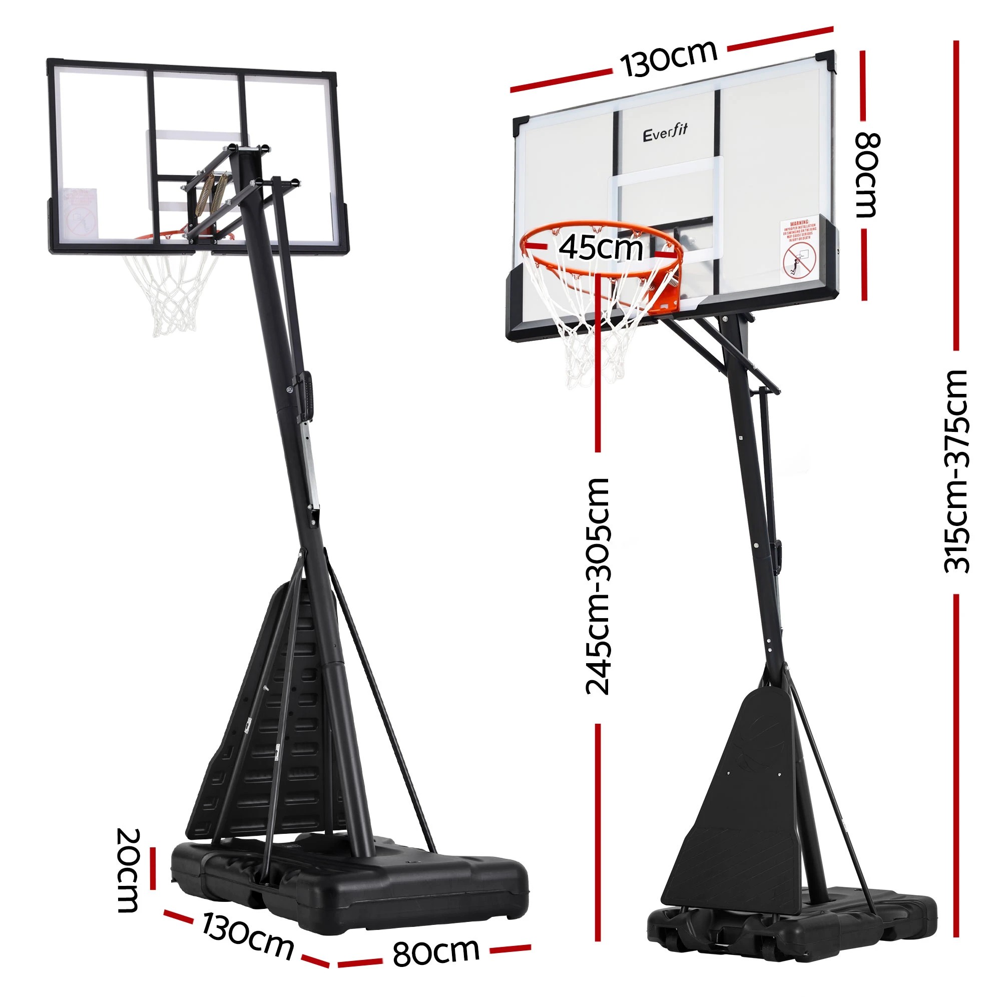 2 Everfit 3.05M Basketball Hoop Stand System Portable Height Adjustable Net Ring - Black, 2 of 8