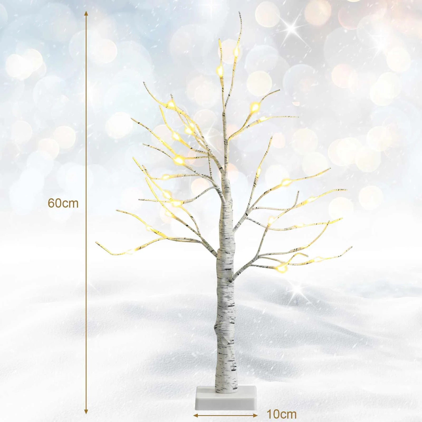 2 Costway 60cm Artificial Twig Birch Tree Tabletop Christmas Decoration w/24 LEDs, 2 of 3