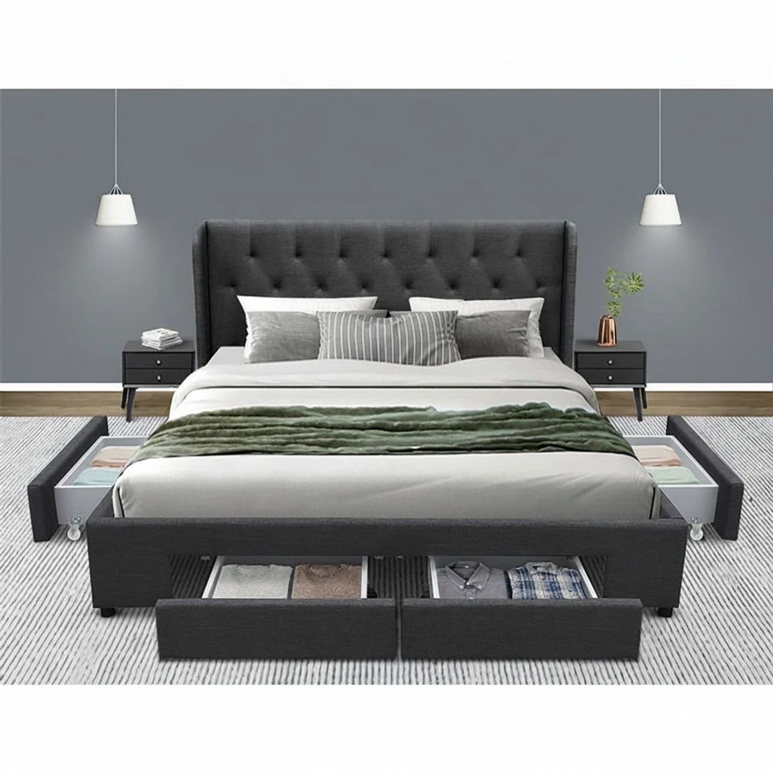 6 Artiss Bed Frame King Size with 4 Drawers Charcoal MILA - Grey, 6 of 9