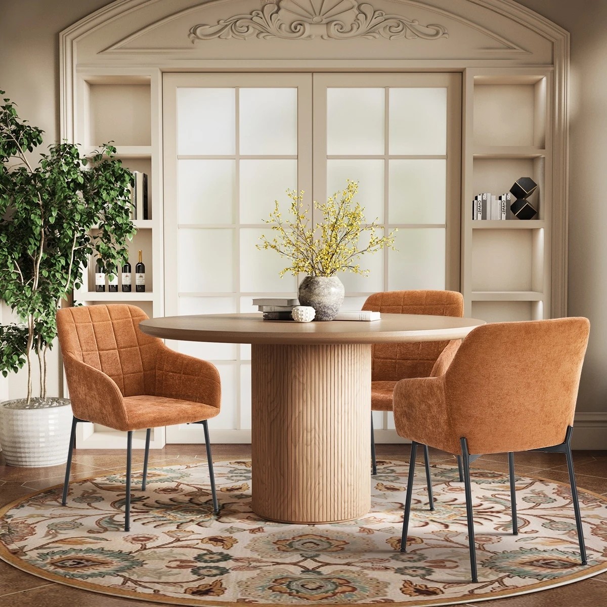 7 Oikiture 6x Dining Chairs Kitchen Accent Armchairs Chenille Fabric - Orange, 7 of 10