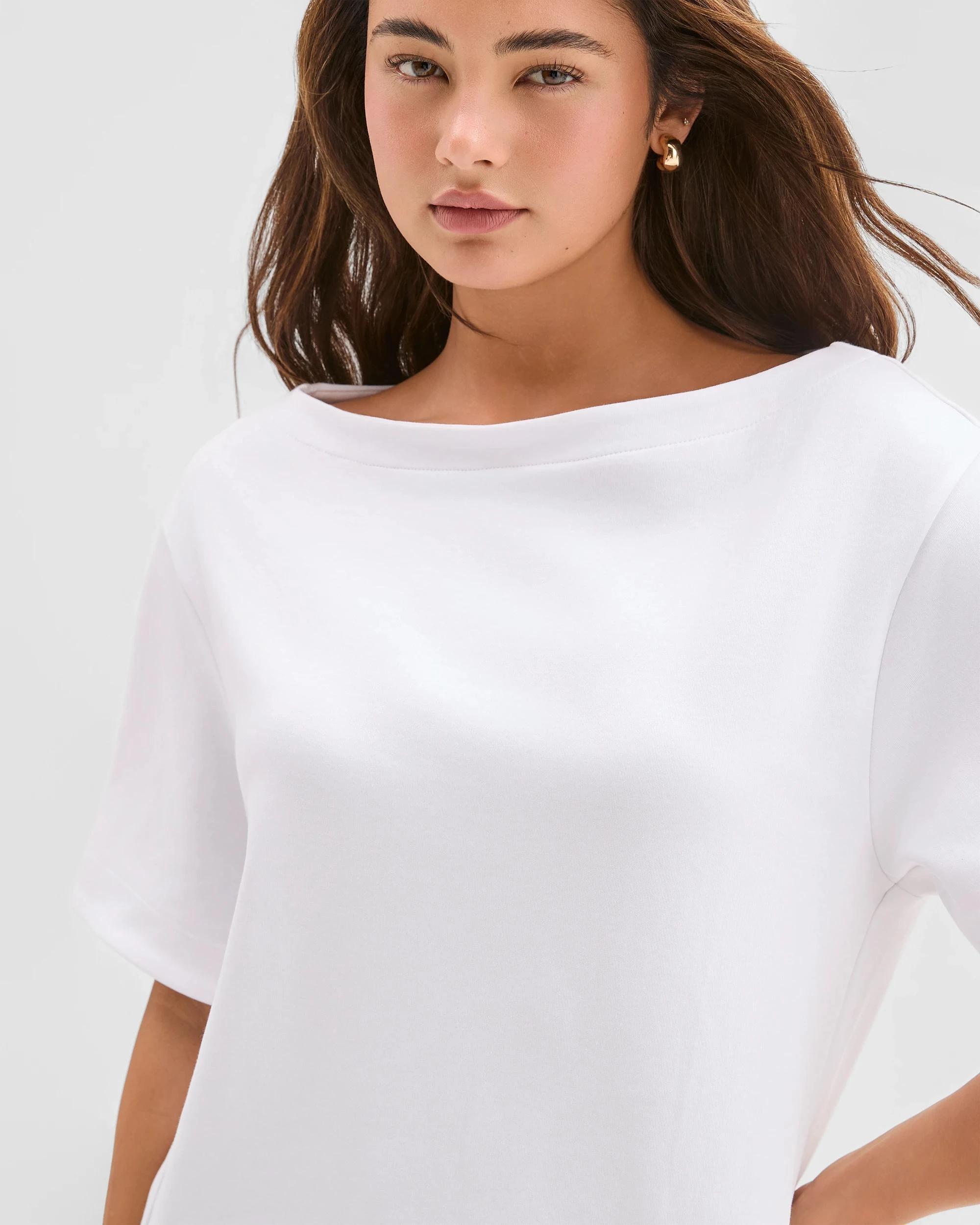 5 Lily Loves Australian Cotton Boat Neck Off Shoulder T-Shirt WHITE, 5 of 6