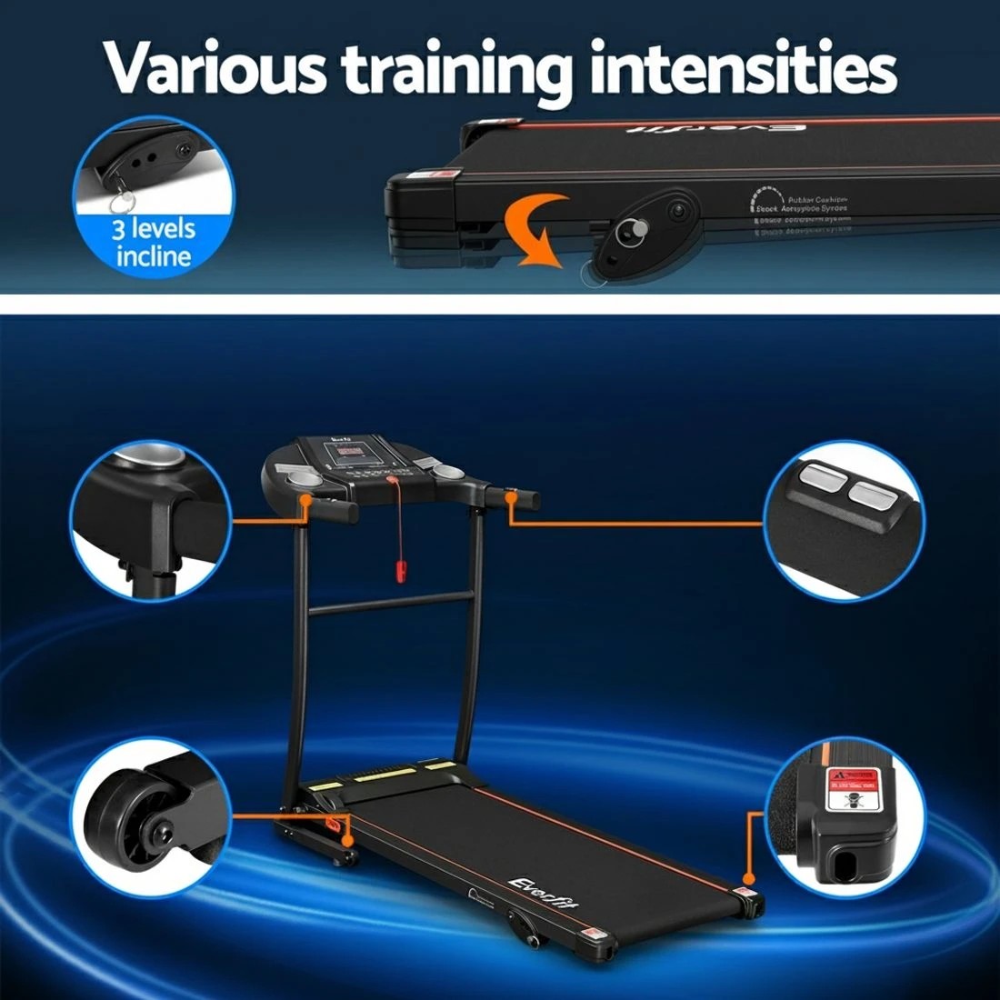 4 Everfit Treadmill Electric Home Gym Fitness Exercise Equipment Incline 400mm - Black, 4 of 6