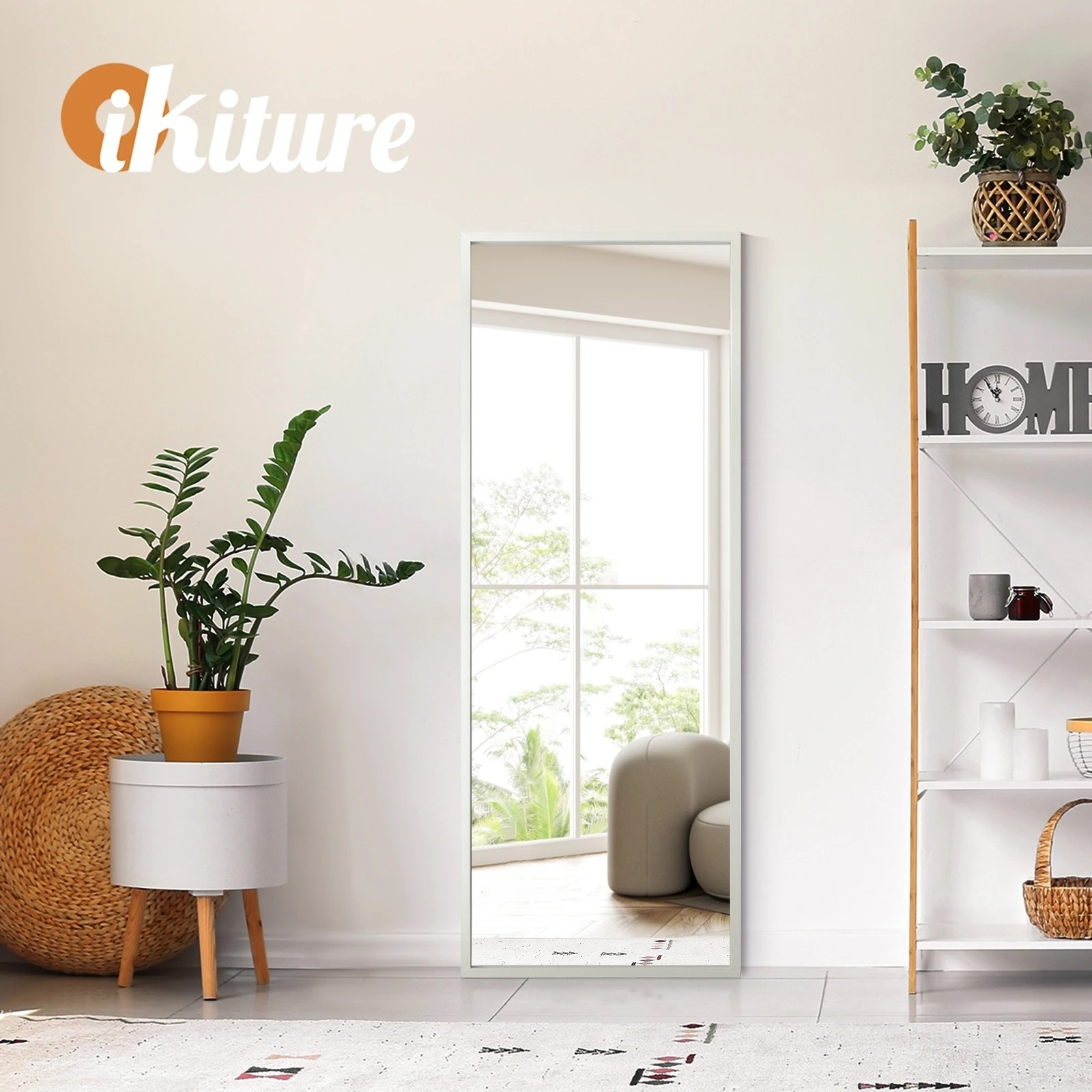 6 Oikiture Wooden Full Length Mirror 166x60cm Floor Mirrors Free Standing
 - White, 6 of 9