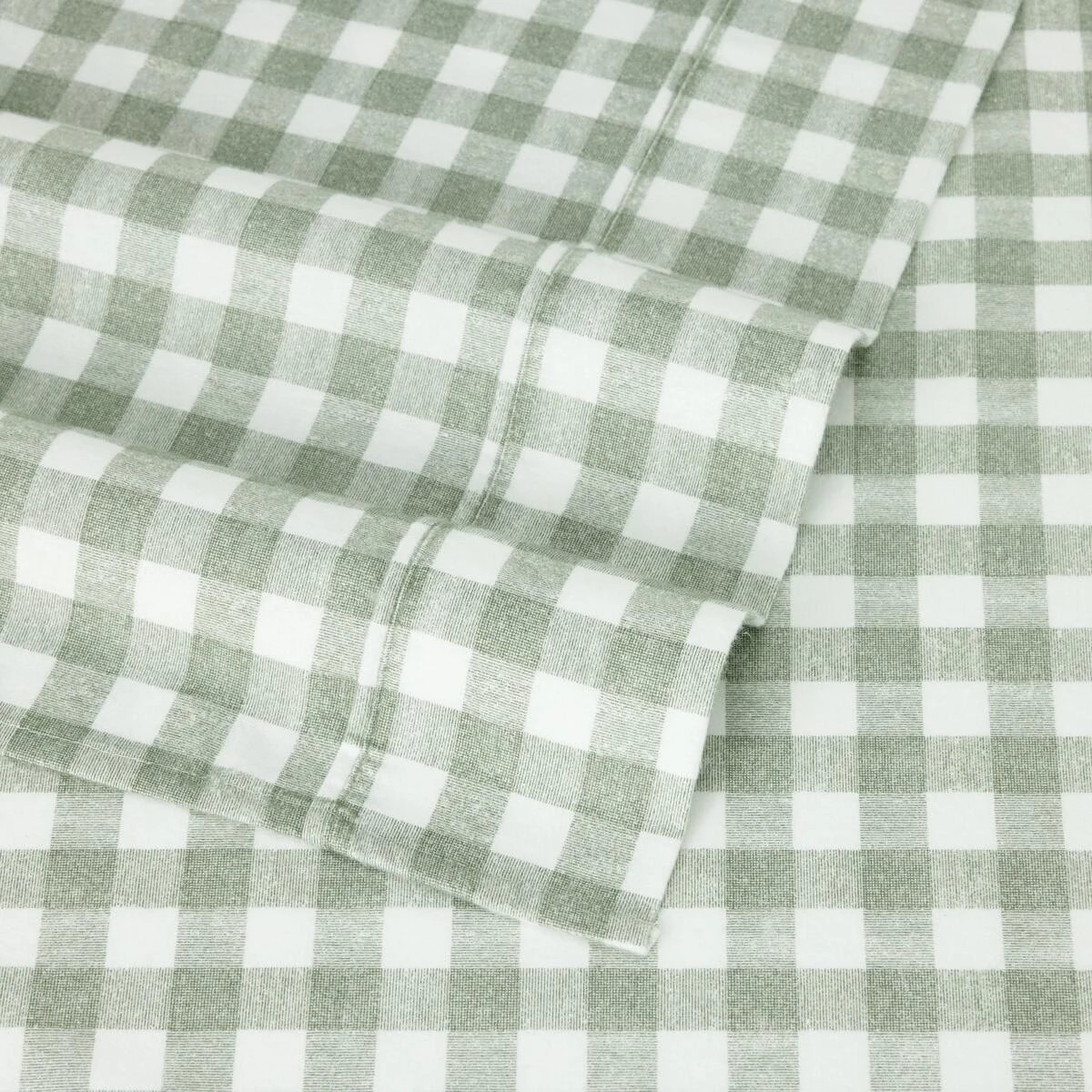 4 Gingham Flannelette Cotton Sheet Set - Queen Bed, Green, 4 of 8