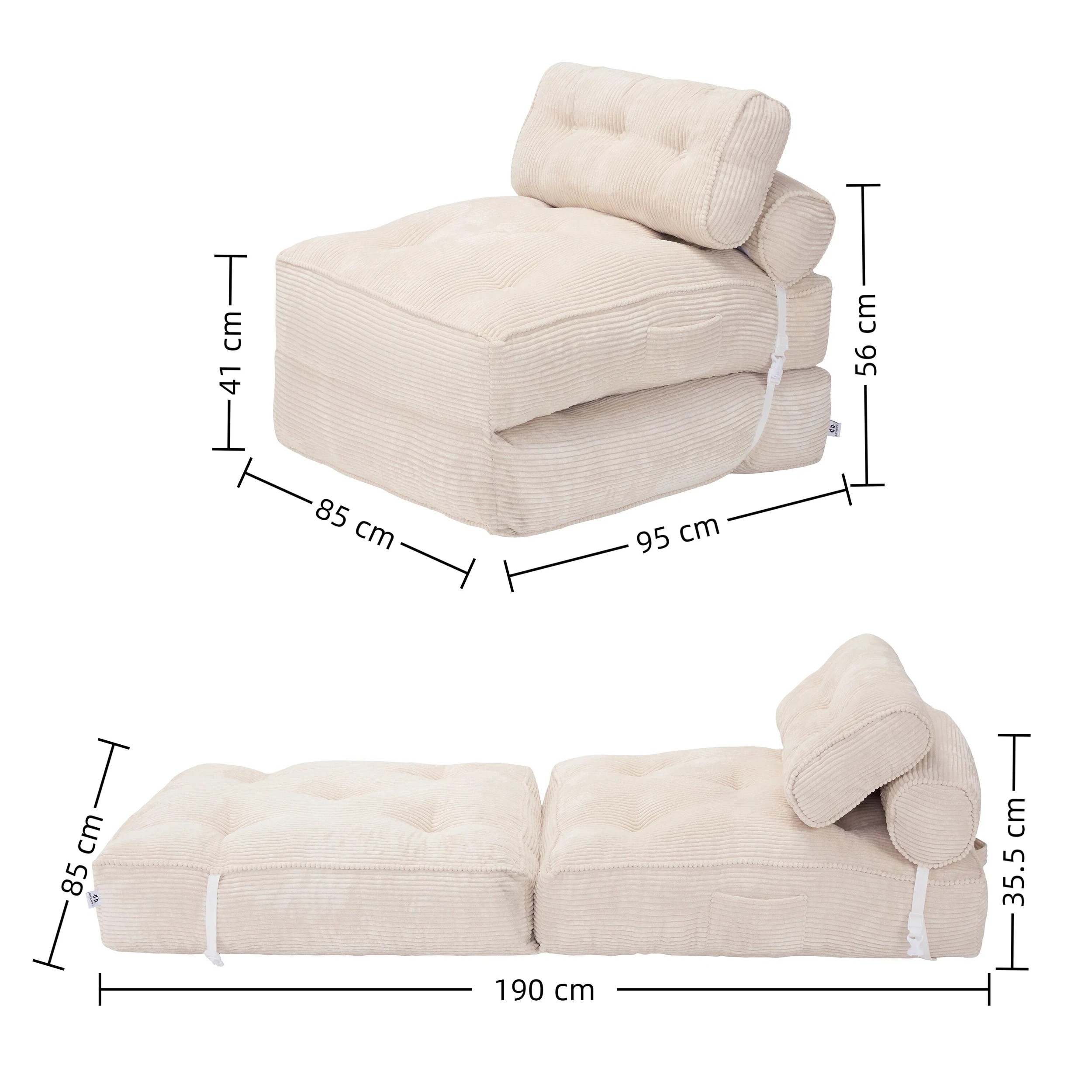 10 IHOMDEC Fordable Corduroy Compression Lazy Sofa - Beige, 10 of 10