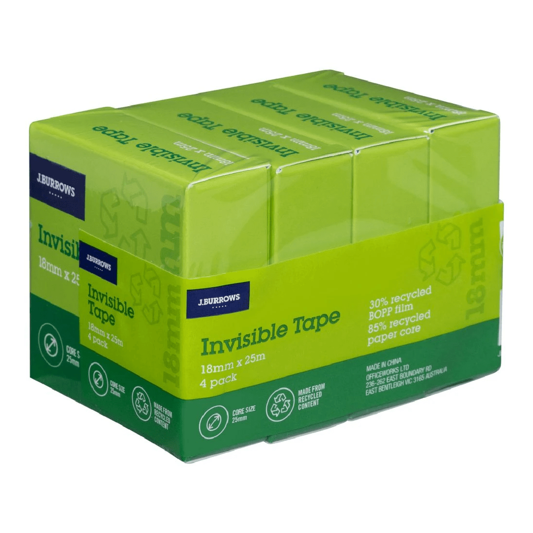 1 J.Burrows Invisible Adhesive Tape 18mmx25m 4 Pack, 1 of 3