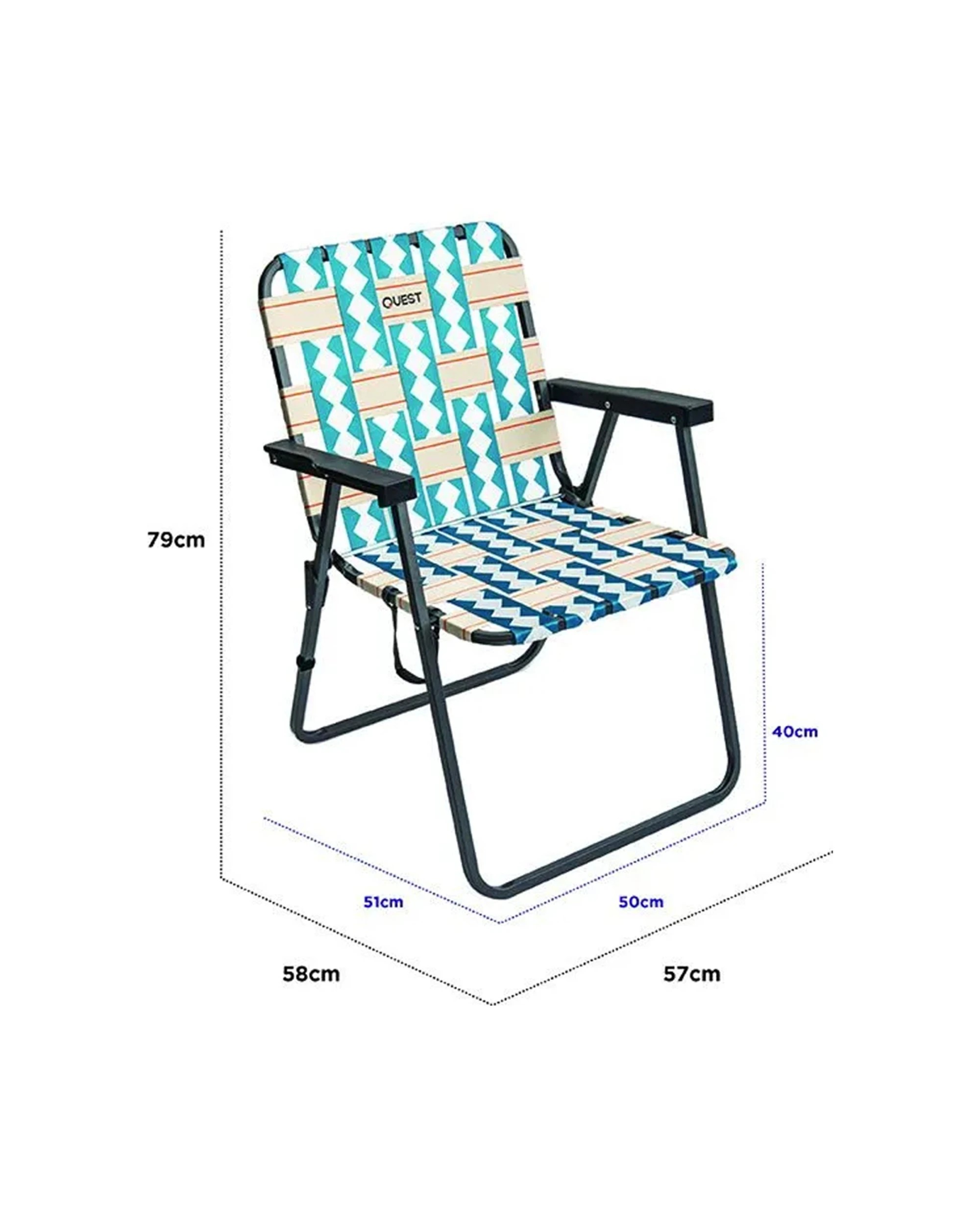 2 Quest Cocomo Foldable Beach Mid Chair With Armrests Steel Frame 110kg - Multi, 2 of 5