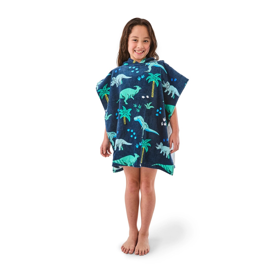 1 Kids Hooded Cotton Beach Towel - Dino, 1 of 5