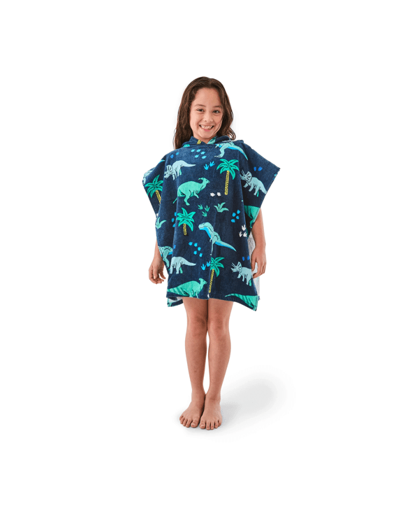 Kids Hooded Cotton Beach Towel - Dino