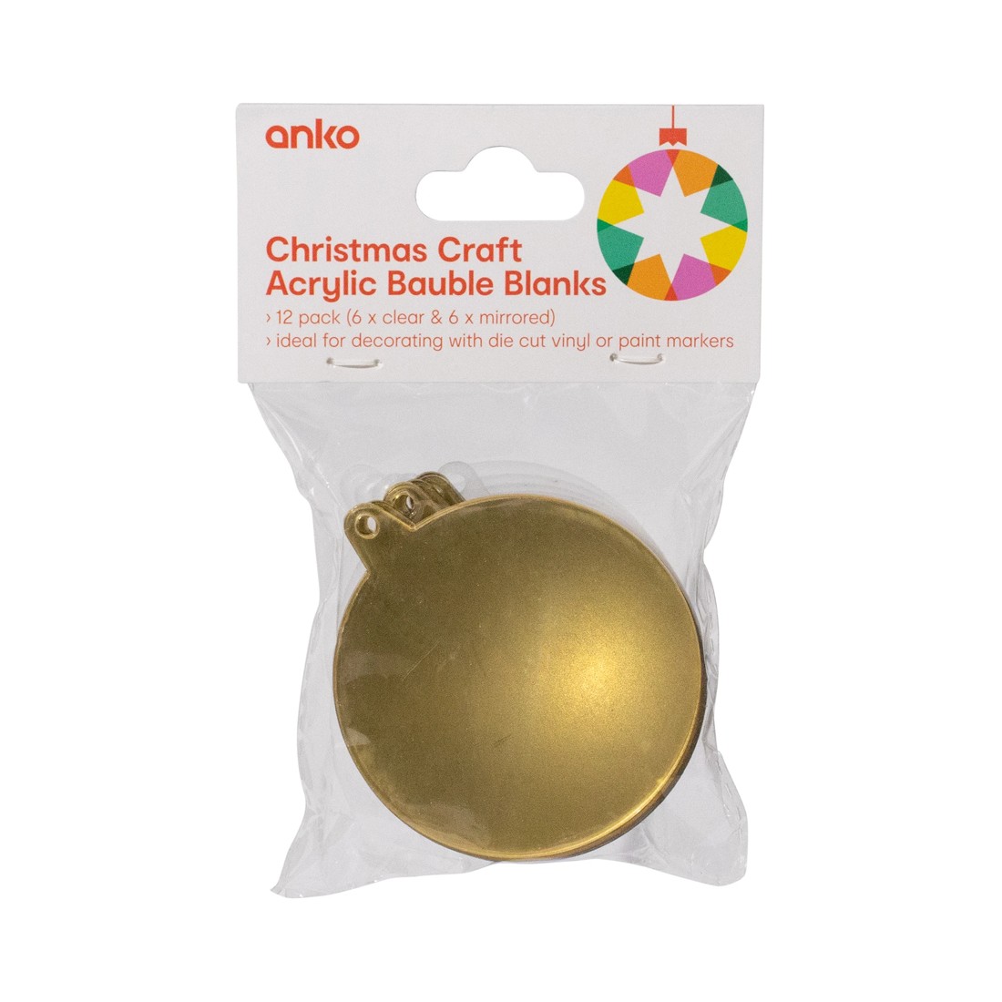 1 12 Pack Christmas Craft Acrylic Bauble Blanks, 1 of 6