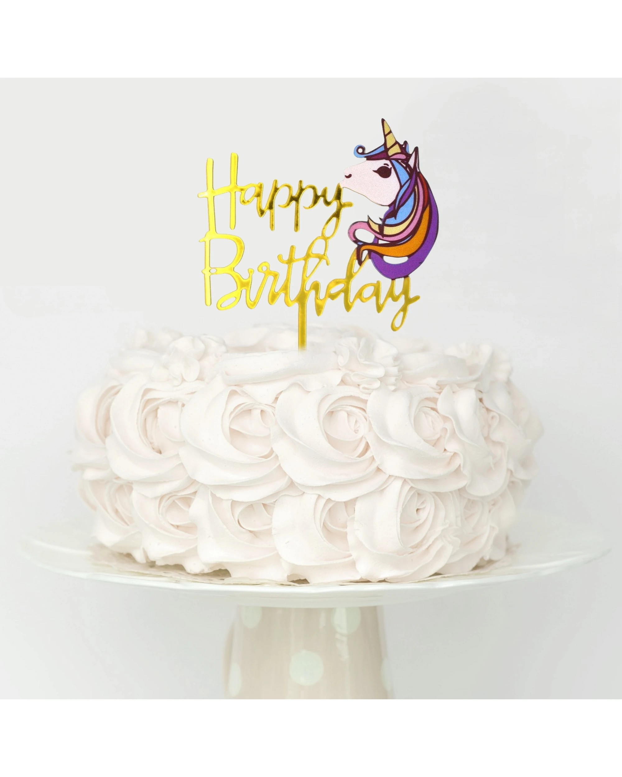 2 JD Party Unicorn Happy Birthday Gold Mirror Cake Topper - Gold, 2 of 2