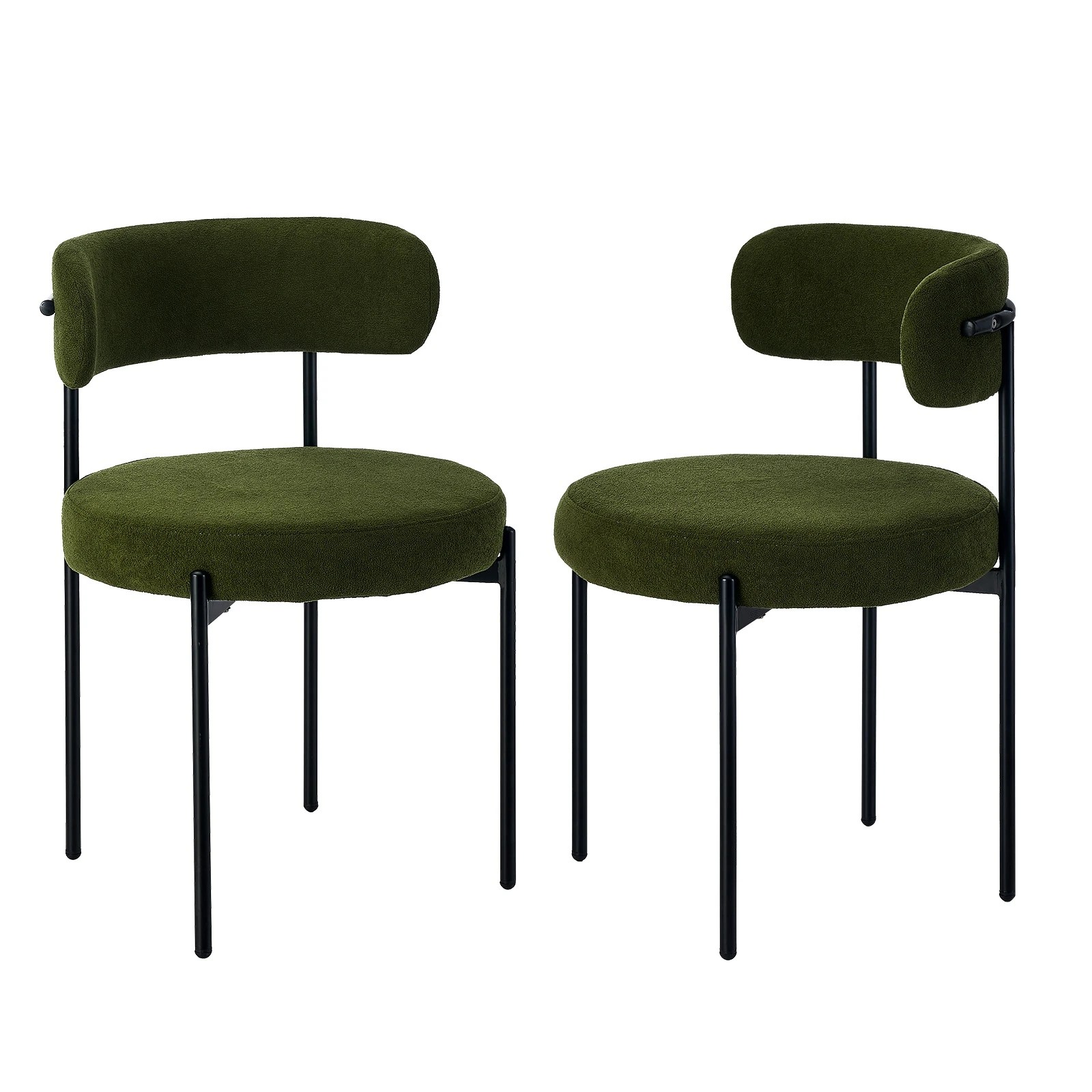 1 Oikiture 2x Dining Chair Round Boucle Kitchen Lounge Seats Backrest
 - Green, 1 of 10