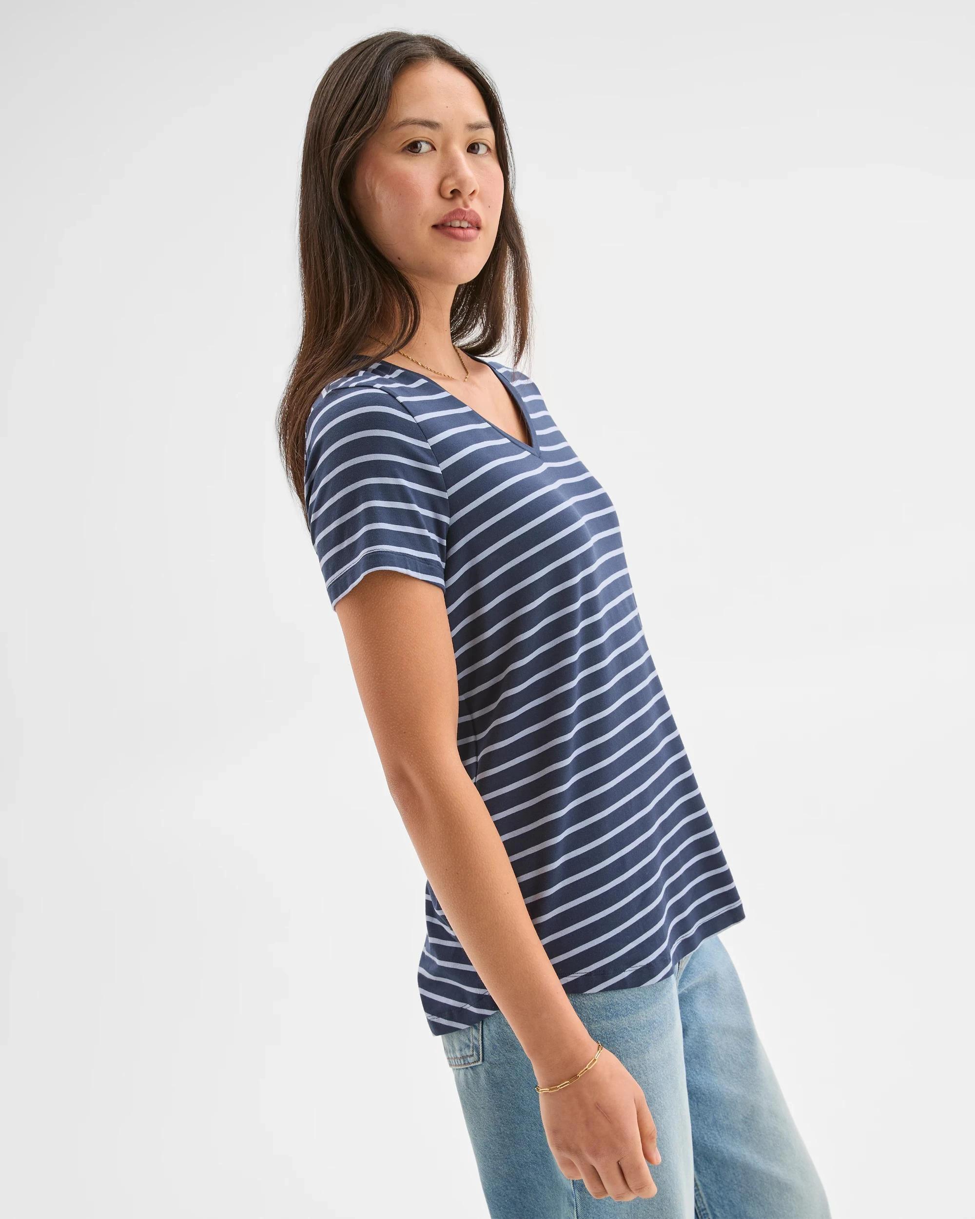 5 Target Woman Short Sleeve V-Neck T-Shirt NAVY BLAZER/DUSTY BLUE, 5 of 5