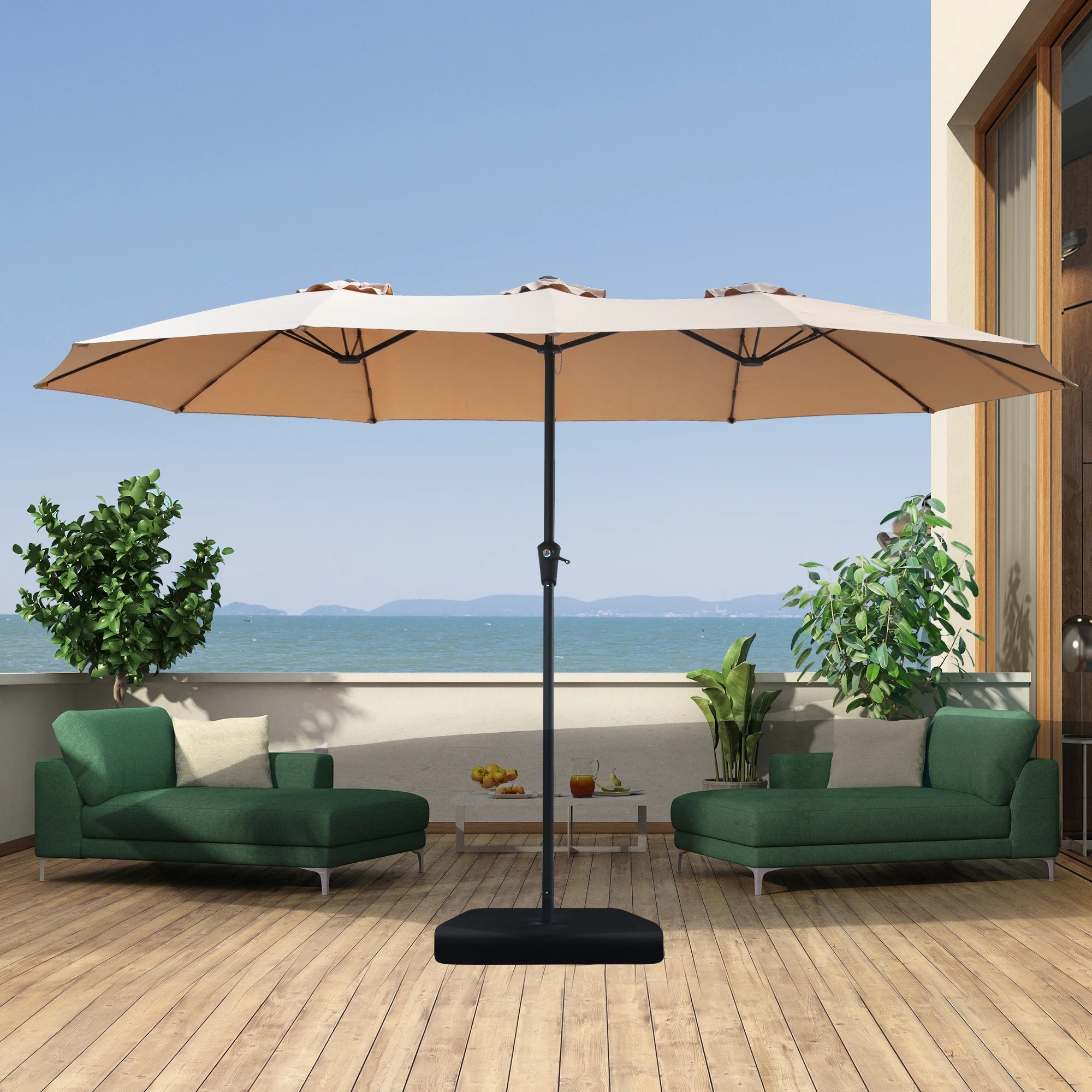 8 Centra 4.5x2.6M Outdoor Double Large Patio Umbrella with Base - Beige, 8 of 9