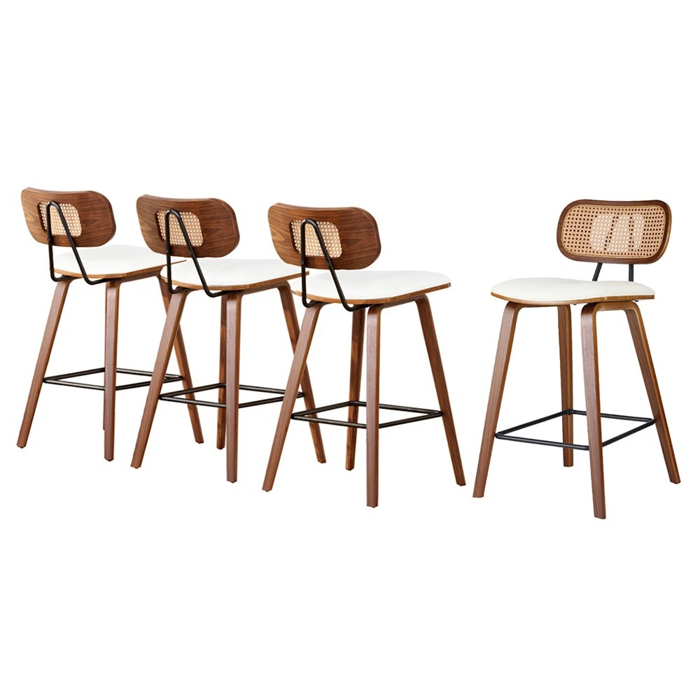 1 4x Artiss Bar Stools Kitchen Counter Rattan Chairs PU Leather Padding - Brown, 1 of 5