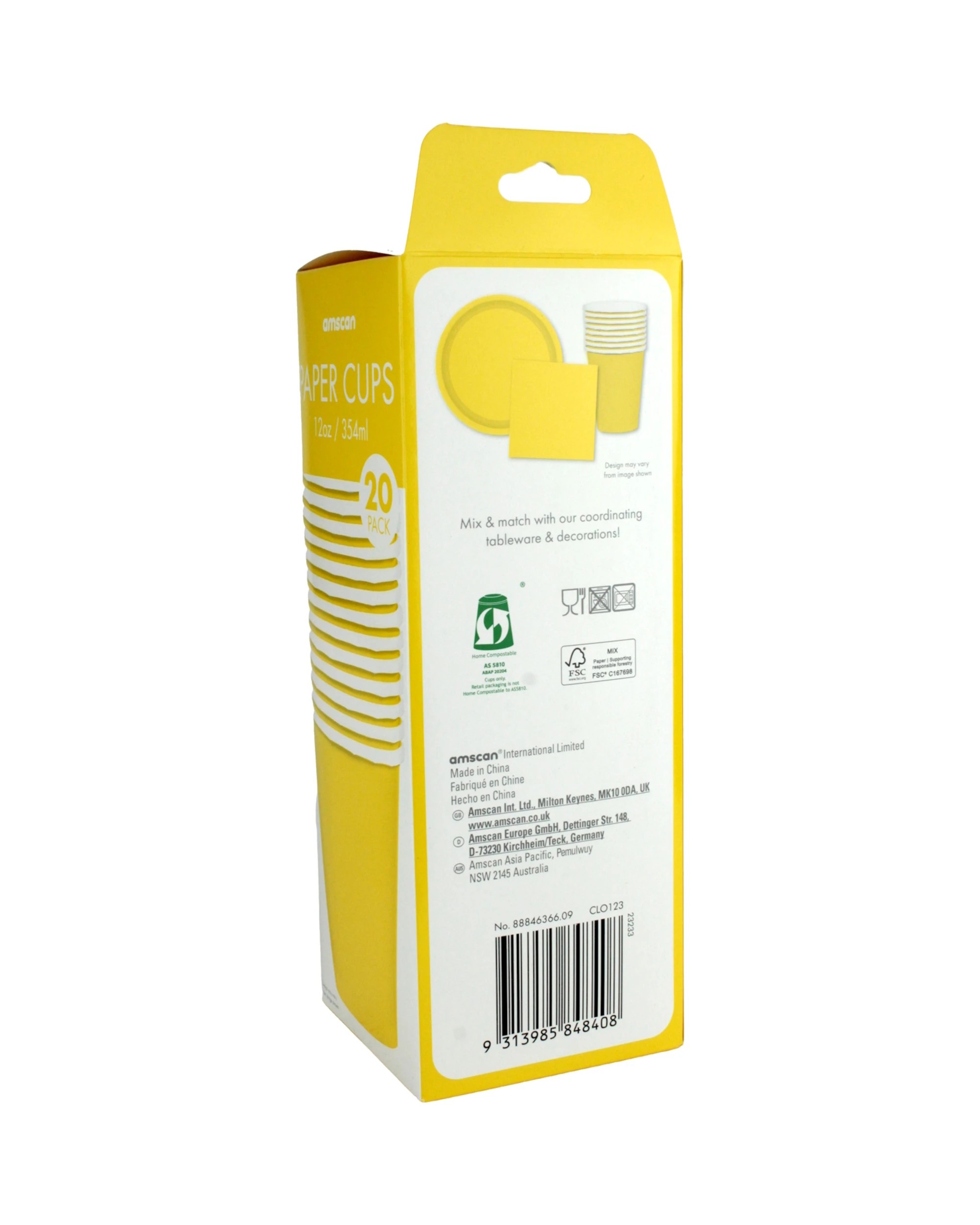3 Amscan Paper Cups 354ml Pack of 20 - Yellow Sunshine - Yellow Sunshine, 3 of 3
