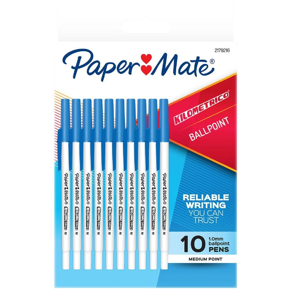 1 Paper Mate Kilometrico Ballpoint Pens 1mm Blue 10 Pack, 1 of 6