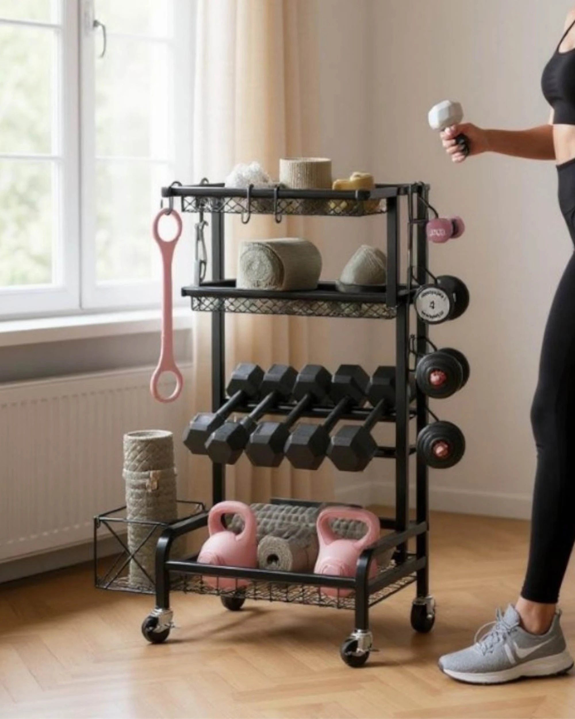 2 Social Hike Gym Equipment Storage Rack on Wheels - Dumbbells Weights Stand, 2 of 3