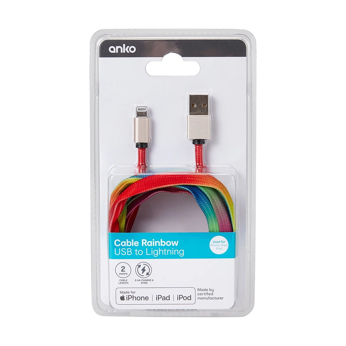 4 Lightning Cable - 2m Rainbow Rope, 4 of 4
