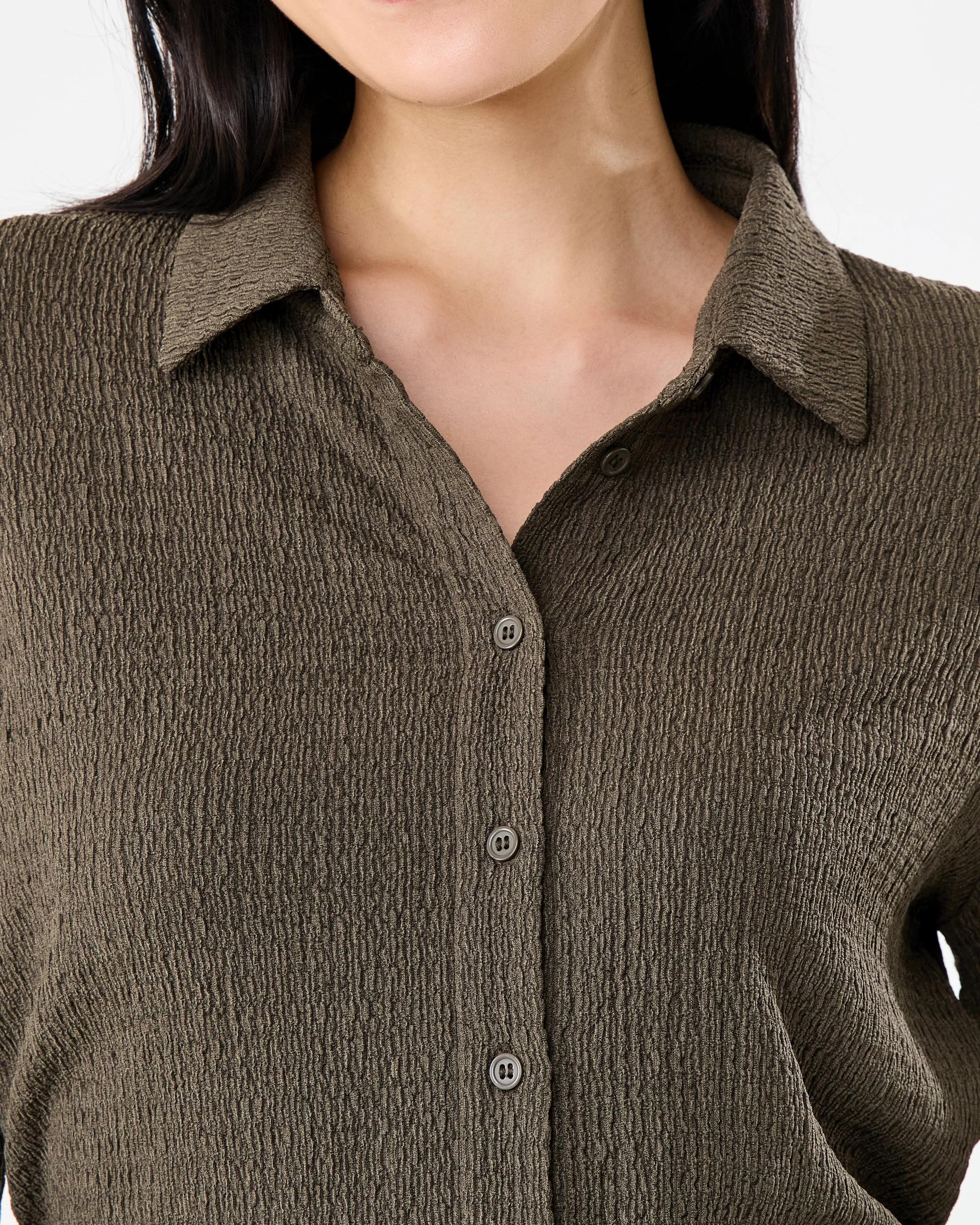5 Long Sleeve Textured Tie Back Shirt Deep Olive, 5 of 7