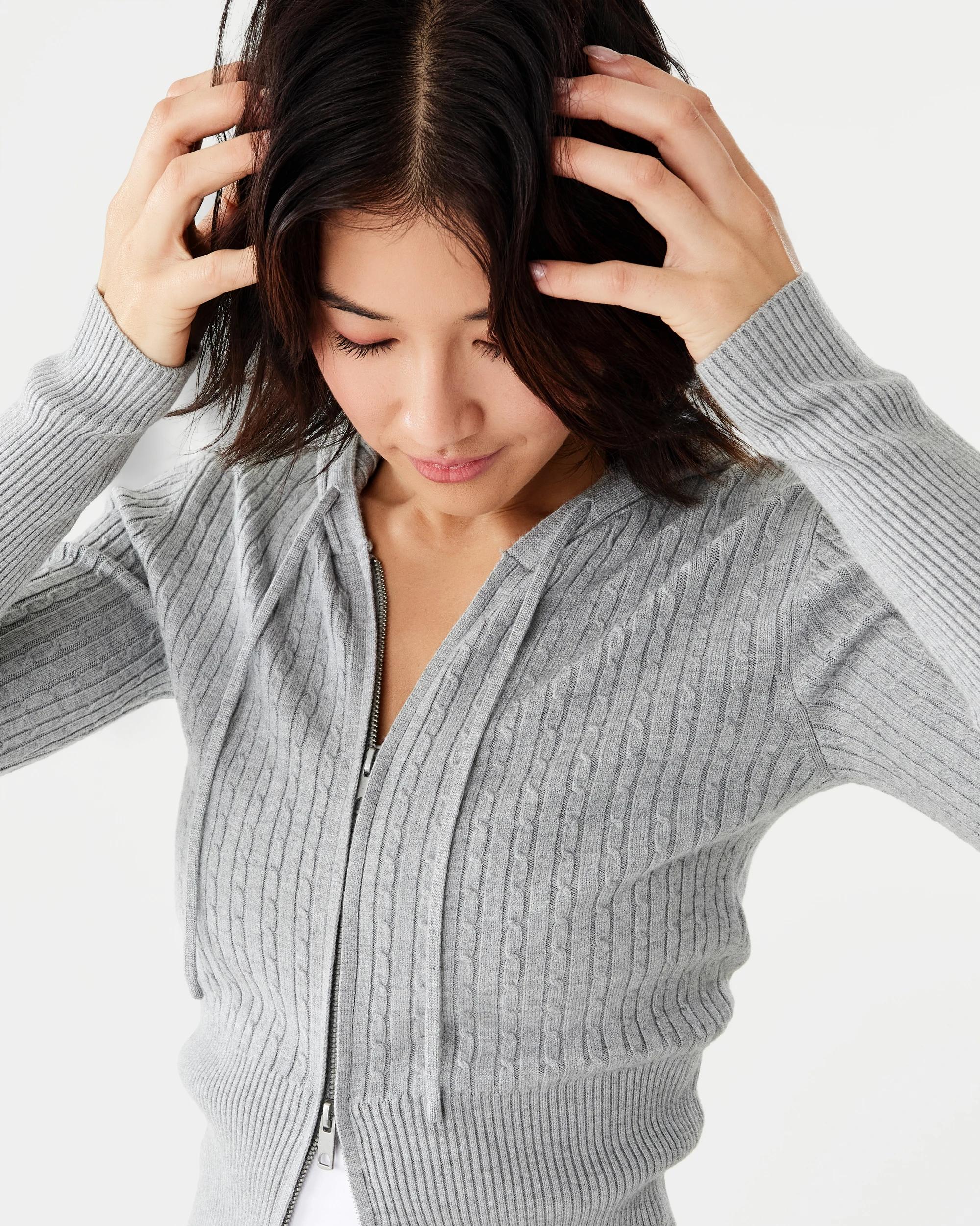 8 True Knit Cable Zip Hoodie Grey Marle, 8 of 10