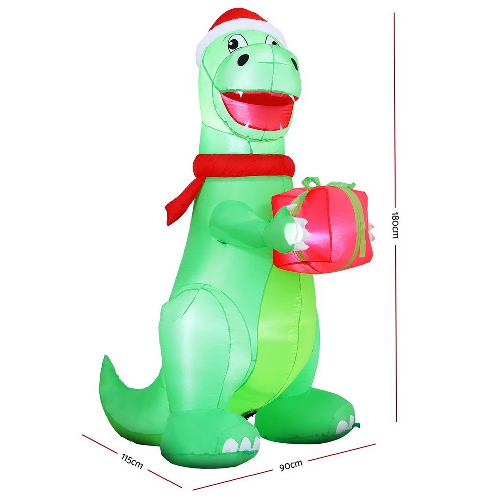 2 Jingle Jollys Christmas Inflatable Dinosaur 1.8M Height LED Decorations Illuminated - Multi, 2 of 7